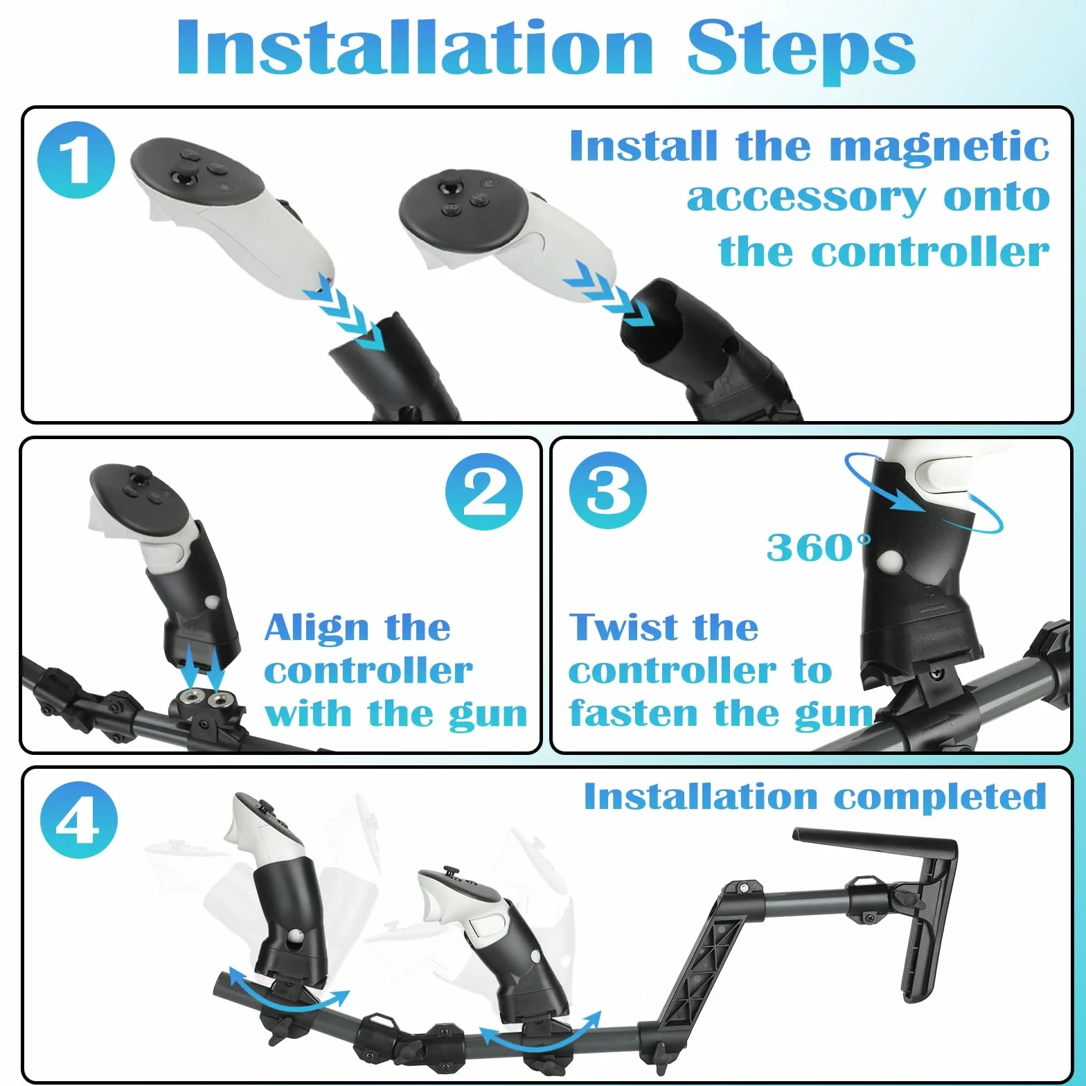 VR Gunstock dla Meta Quest 3/Quest 3S, kolba pistoletu kompatybilna z uchwytami kontrolera VR Meta Quest3/Quest3S dla zwiększenia stabilności i kontroli Magnetyczny