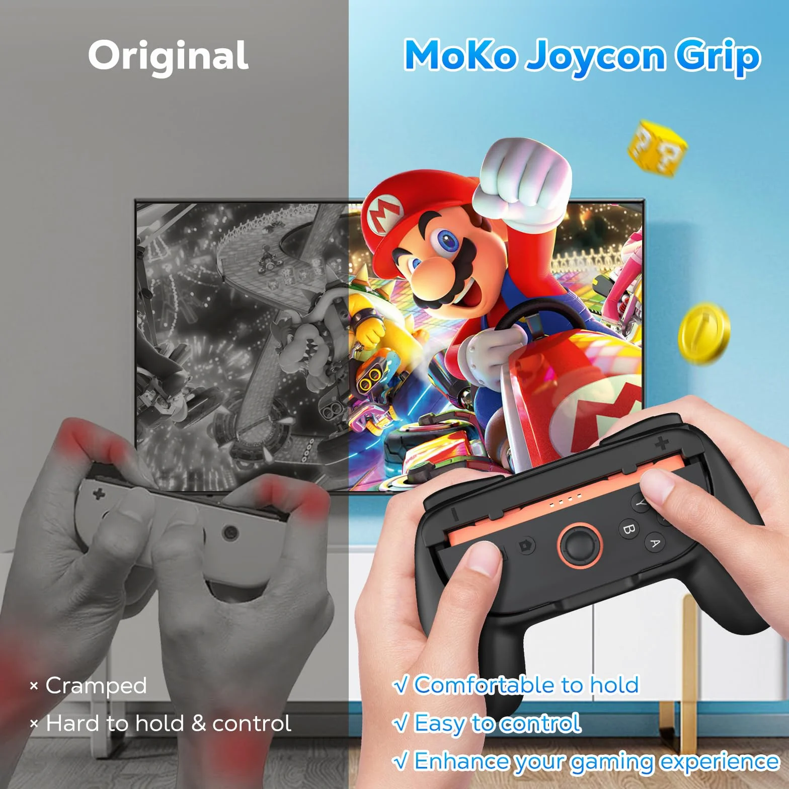 MoKo Grips for Nintendo Switch 2 Joy-Con, 2-Pack Ergonomic Joy-Con Grips for Switch 2, Anti-Slip Handle Kit Accessories, Black