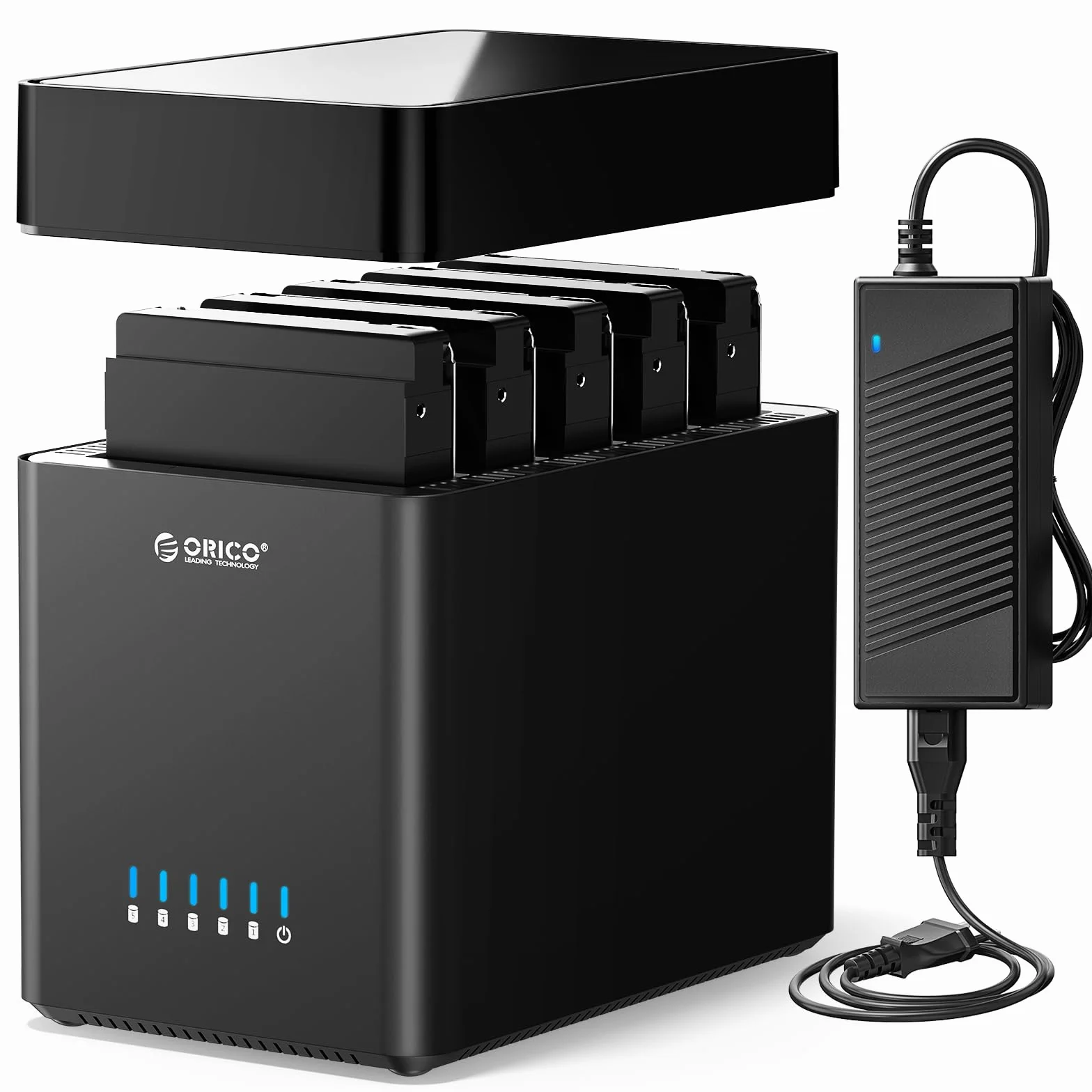 ORICO Tool-Free 5 Bay stacja dokująca USB 3.1 Type C Magnetic-Type Obudowa dysku twardego 3,5" SATA Zewnętrzny dysk twardy Obudowa Obsługa 5x16TB z zasilaczem 12V6.5A Kompatybilny z Windows/Mac/Linux