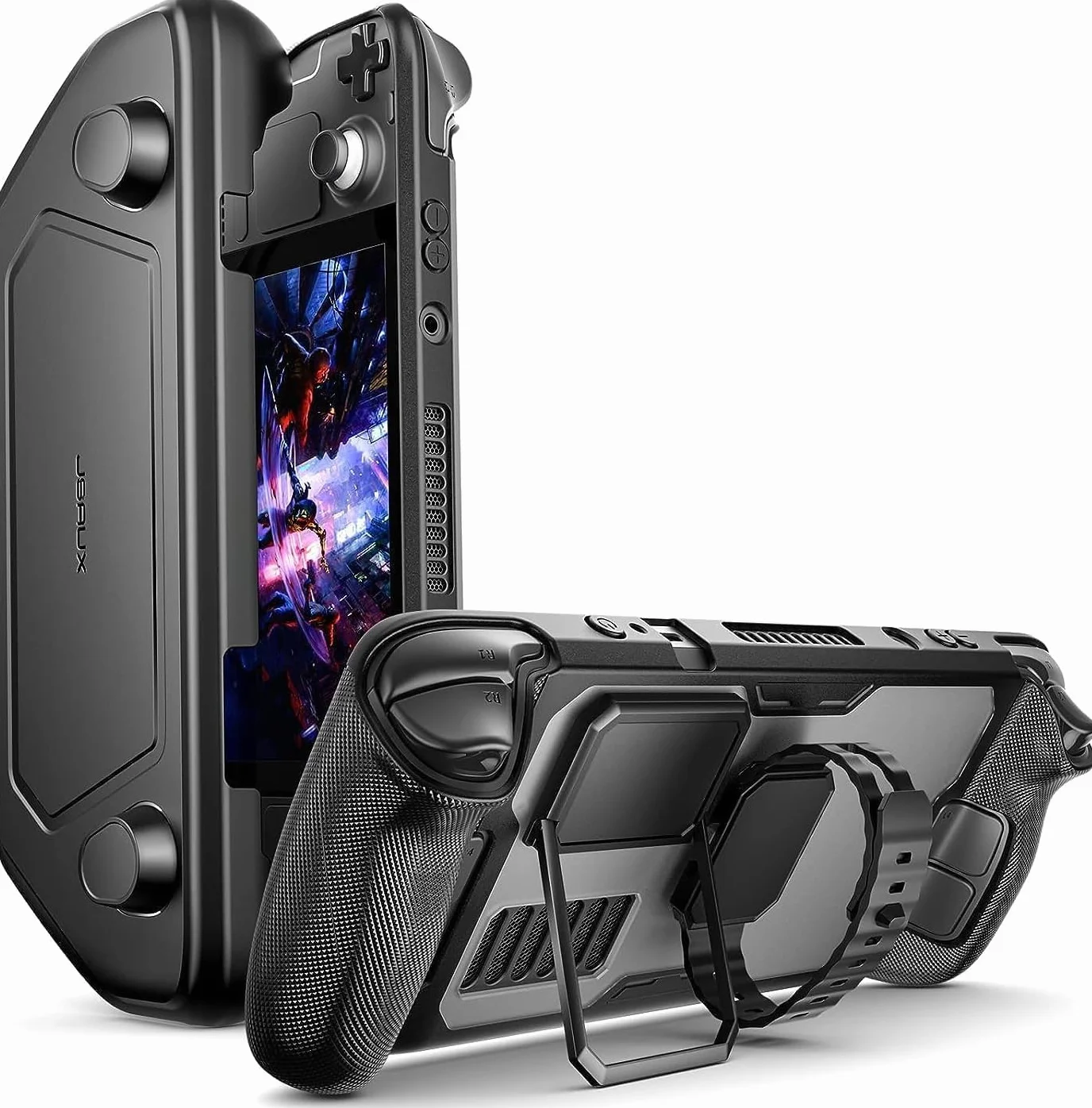 JSAUX ModCase kompatybilny z Steam Deck, PC0104 modułowa obudowa kompatybilna ze Steam Deck z odłączanym przodem, zestaw zawiera etui ochronne, osłonę ekranu, uchwyt i pasek – zestaw podstawowy
