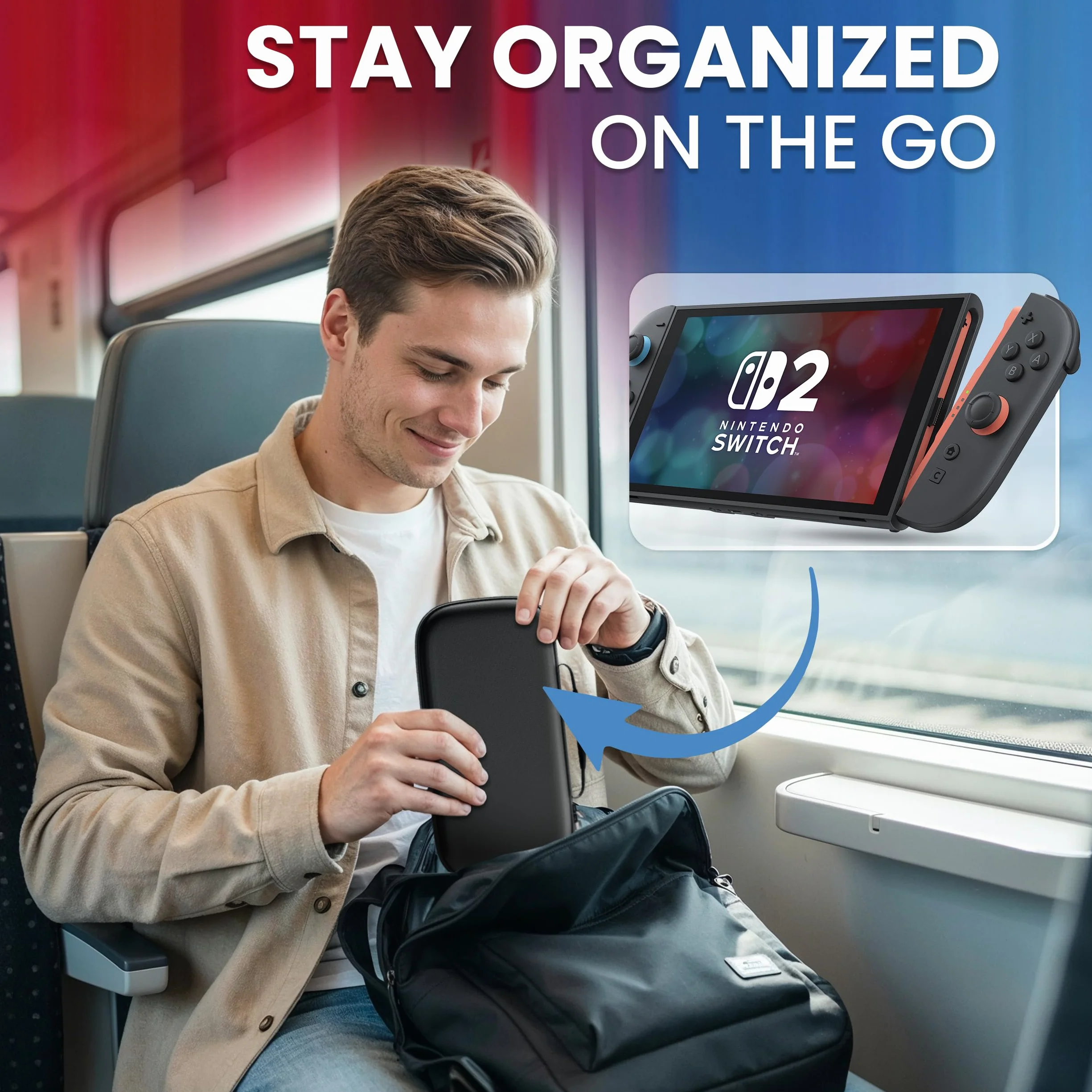 Neroku Wytrzymałe etui na Nintendo Switch 2 I model 2025 I Switch 2 zestaw akcesoriów składający się z etui Switch 2 i folii ze szkła pancernego, schowka na akcesoria i miejsce na 12 gier, etui