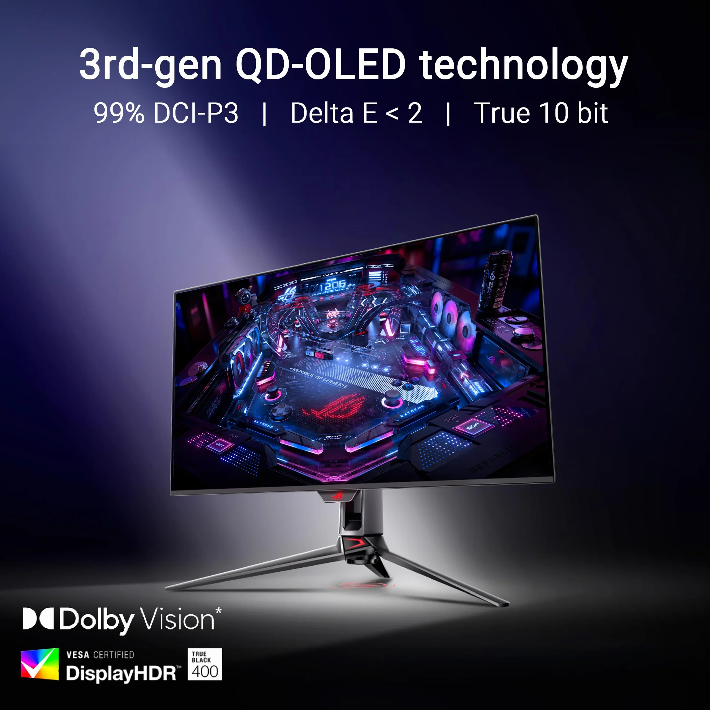 ASUS ROG Swift OLED PG32UCDMR, monitor do gier 31,5", 4K QD-OLED (3840 x 2160), 0,03 ms (GTG), 240 Hz, kompatybilny z G-SYNC, portami USB-C i USA-A, DisplayPort, HDMI, DisplayWidget Center, czarny