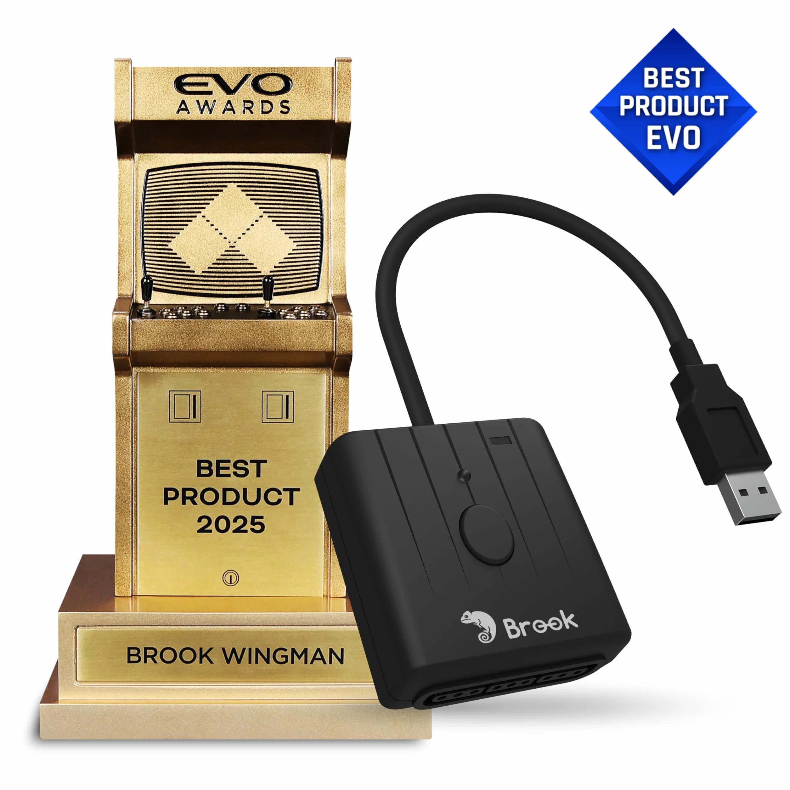 Brook Wingman FGC Retro z brelokiem – kontroler PS1 i PS2 do PS5, PS4, PC - Turbo, Remap, makro - X-Input - kompatybilny z matami tanecznymi, kijami zręcznościowymi, kontrolerami gier rytmicznych