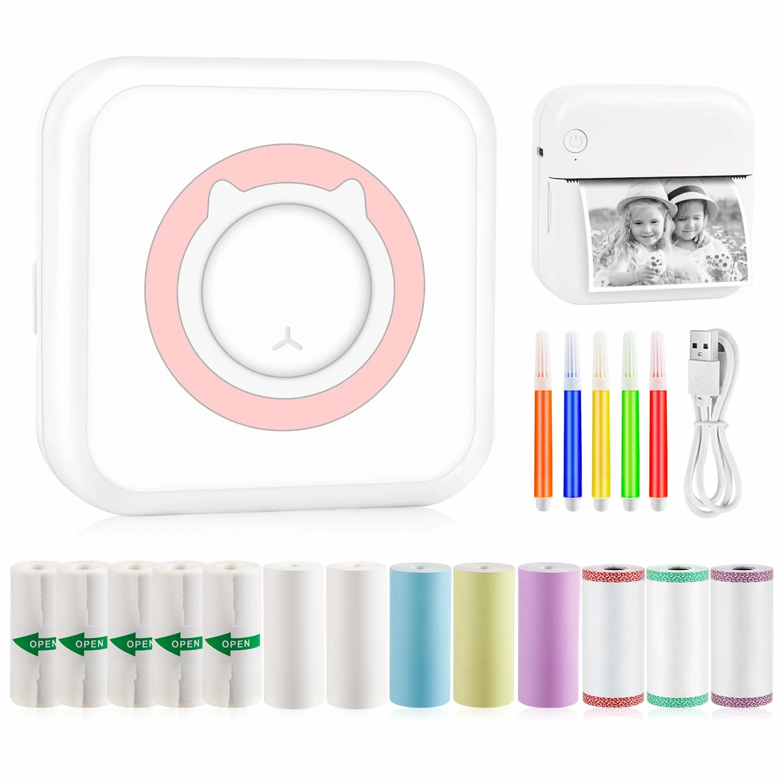 GuKKK Mini drukarka, mobilna drukarka fotograficzna, przenośna mini drukarka fotograficzna, bezprzewodowa drukarka fotograficzna, drukarka Bluetooth, pomoc w nauce, notatki, dziennik, notatki