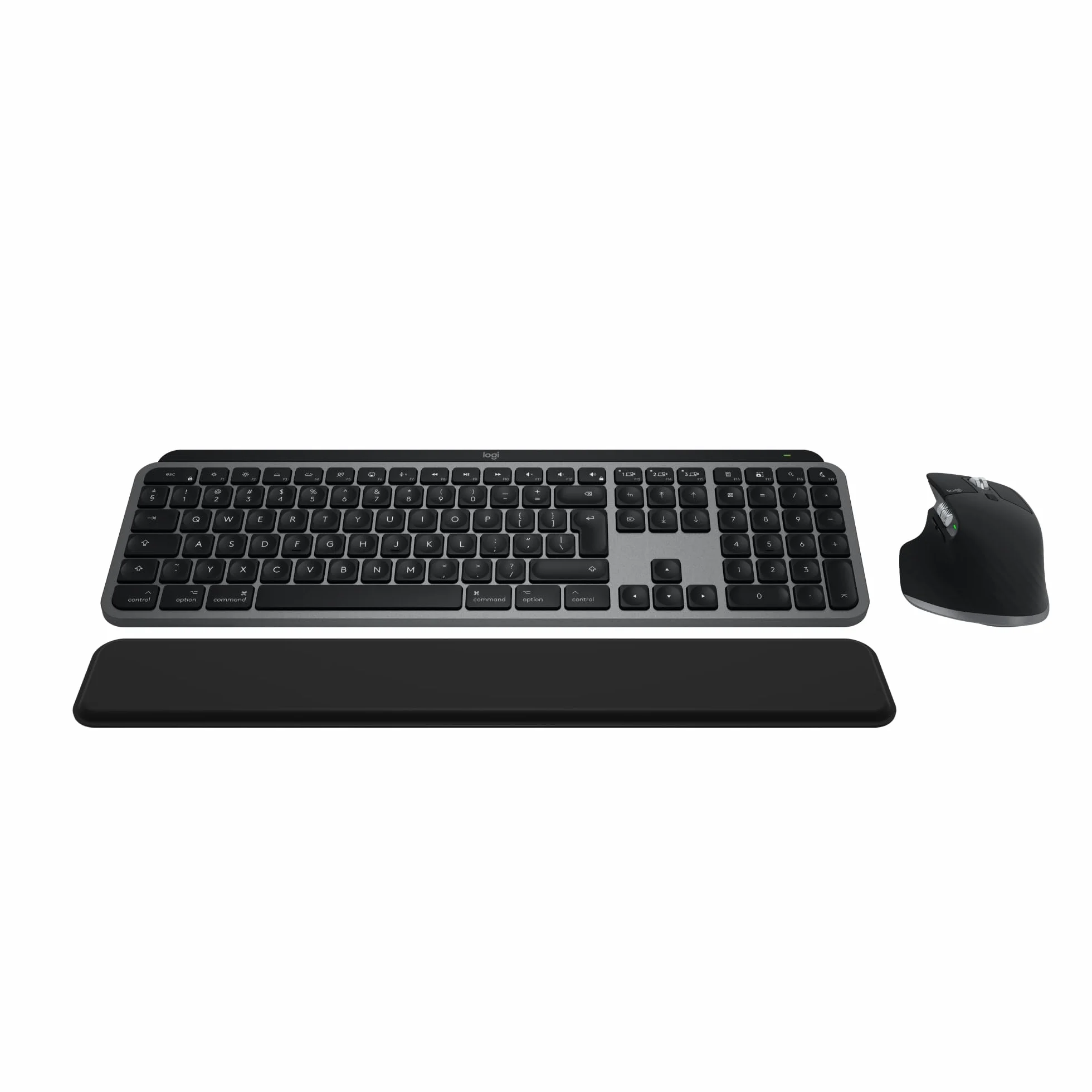 Logitech MX Keys S Combo for Mac, bezprzewodowa klawiatura i z podpórką pod nadgarstki, podświetlana, bezprzewodowa, z szybkim przewijaniem, Bluetooth USB C dla MacBooka, iPada,QWERTY US INT'L - Szary