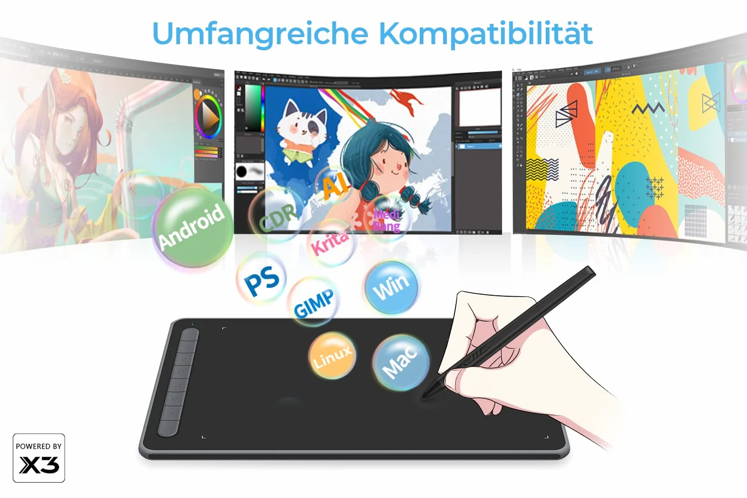 XP-PEN Deco LW 10"x6" tablet graficzny Bluetooth X3 Smart Chip Tilt z rysikiem bezakumulatorowym (czarny)