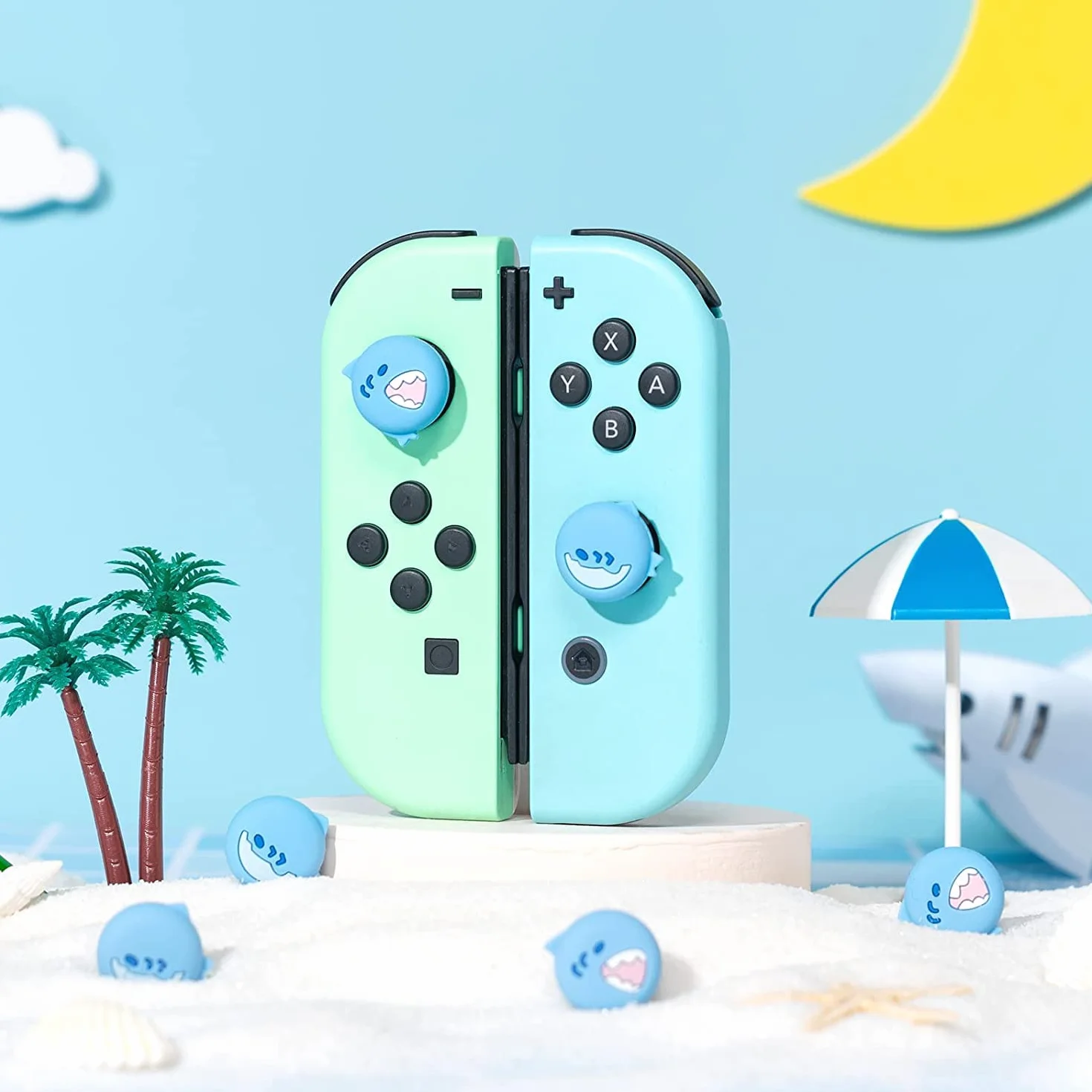 GeekShare Śliczne silikonowe nakładki na kciuki Joystick, osłona joysticka kompatybilna z Switch/OLED/Switch Lite, 4 sztuki - Baby Shark