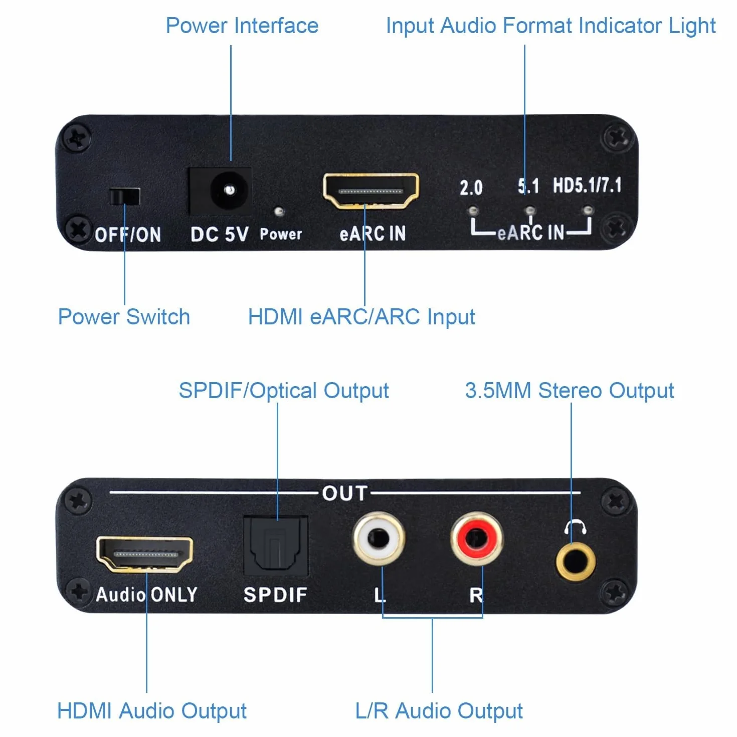Ekstraktor audio HDMI eARC ARC, przetwornik cyfrowo-analogowy 192 khz, adapter audio eARC na RCA, optyczny, 3,5 mm do telewizora, DTS Dolby Atoms AC3 LPCM