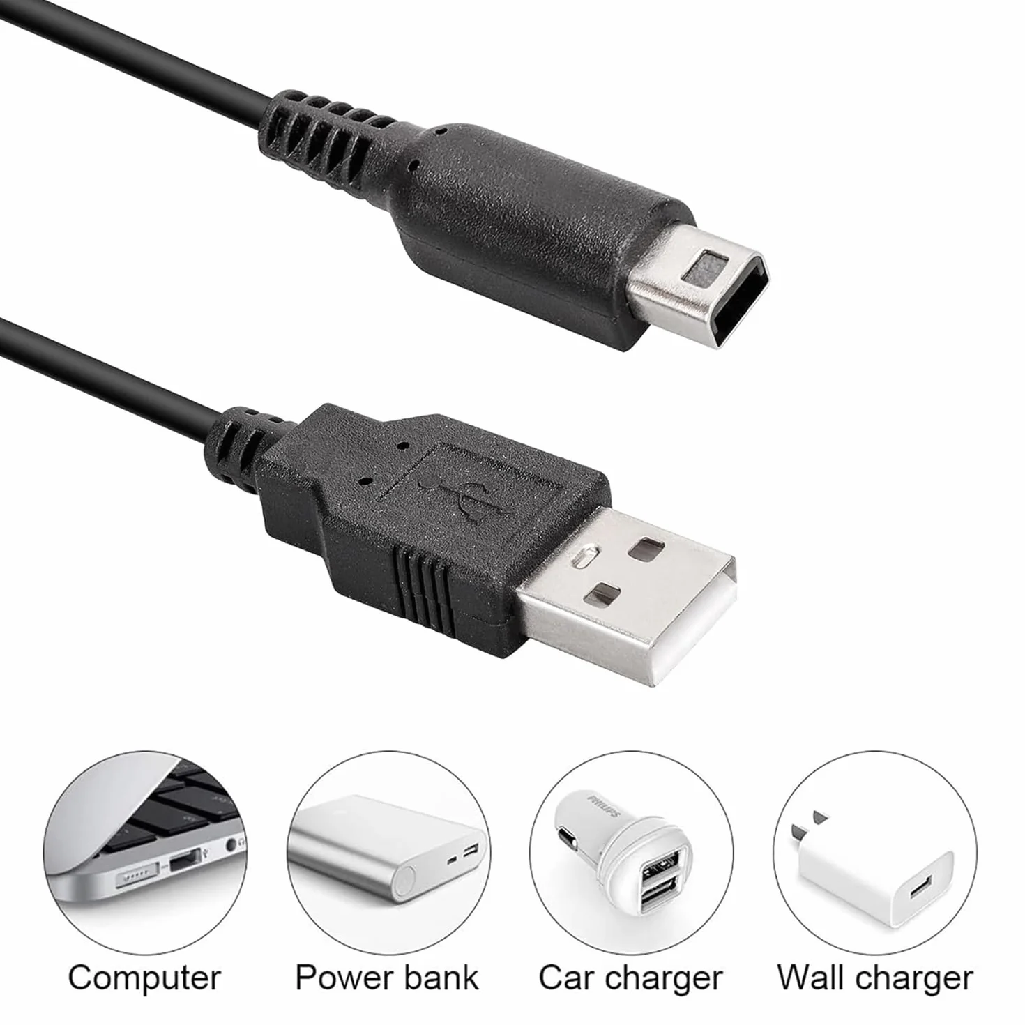 Kabel do ładowania Nintendo 3DS, USB kabel do ładowania 1,2 m do Nintendo 3DS / 3DS XL/DS/DSI /2DS / 2DS XL, czarny