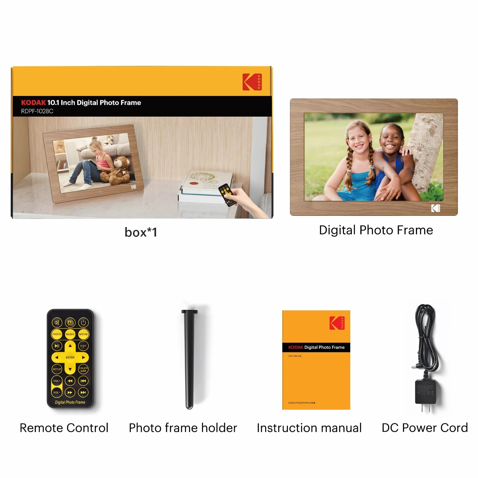 KODAK 10-calowa cyfrowa ramka na zdjęcia, cyfrowa ramka na zdjęcia bez WiFi z pilotem, elektroniczna ramka cyfrowa z ekranem HD IPS, zdjęcia/wideo/odtwarzacz muzyki, automatyczne włączanie/wyłączanie