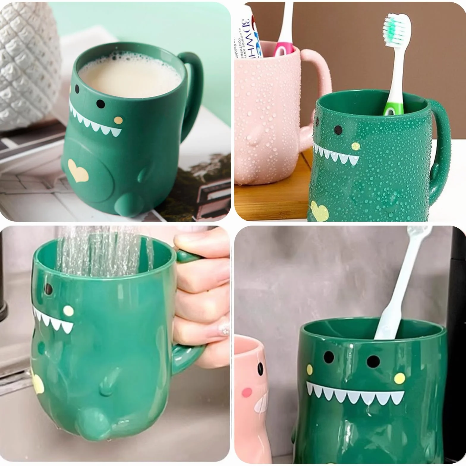 Kubek do mycia zębów 2 sztuki dinozaur plastikowy z uchwytem