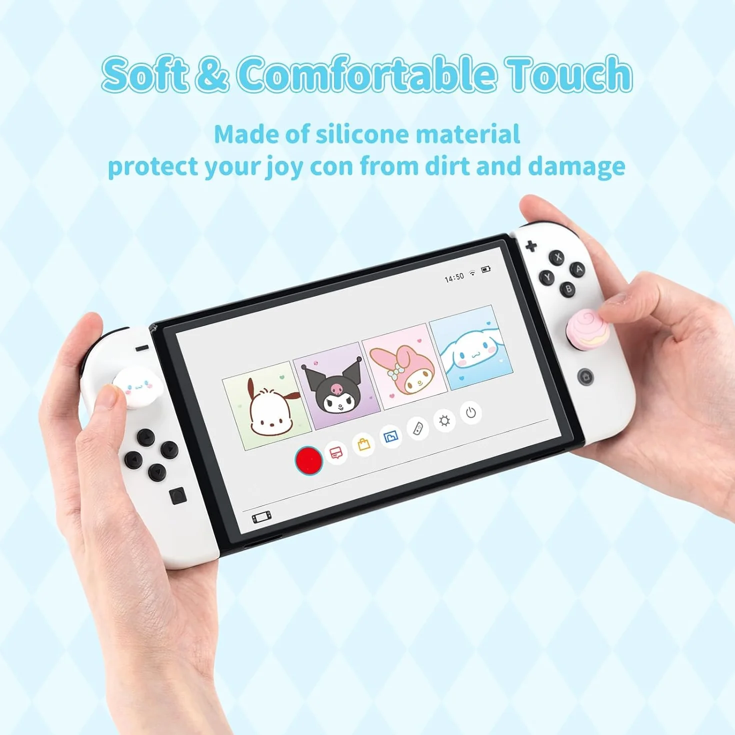 Kuitmor 4 szt. Switch Joy Con nakładki na kciuk, miękkie silikonowe etui na joystick, kawaii, kompatybilne z Switch/OLED/Lite (DEG)