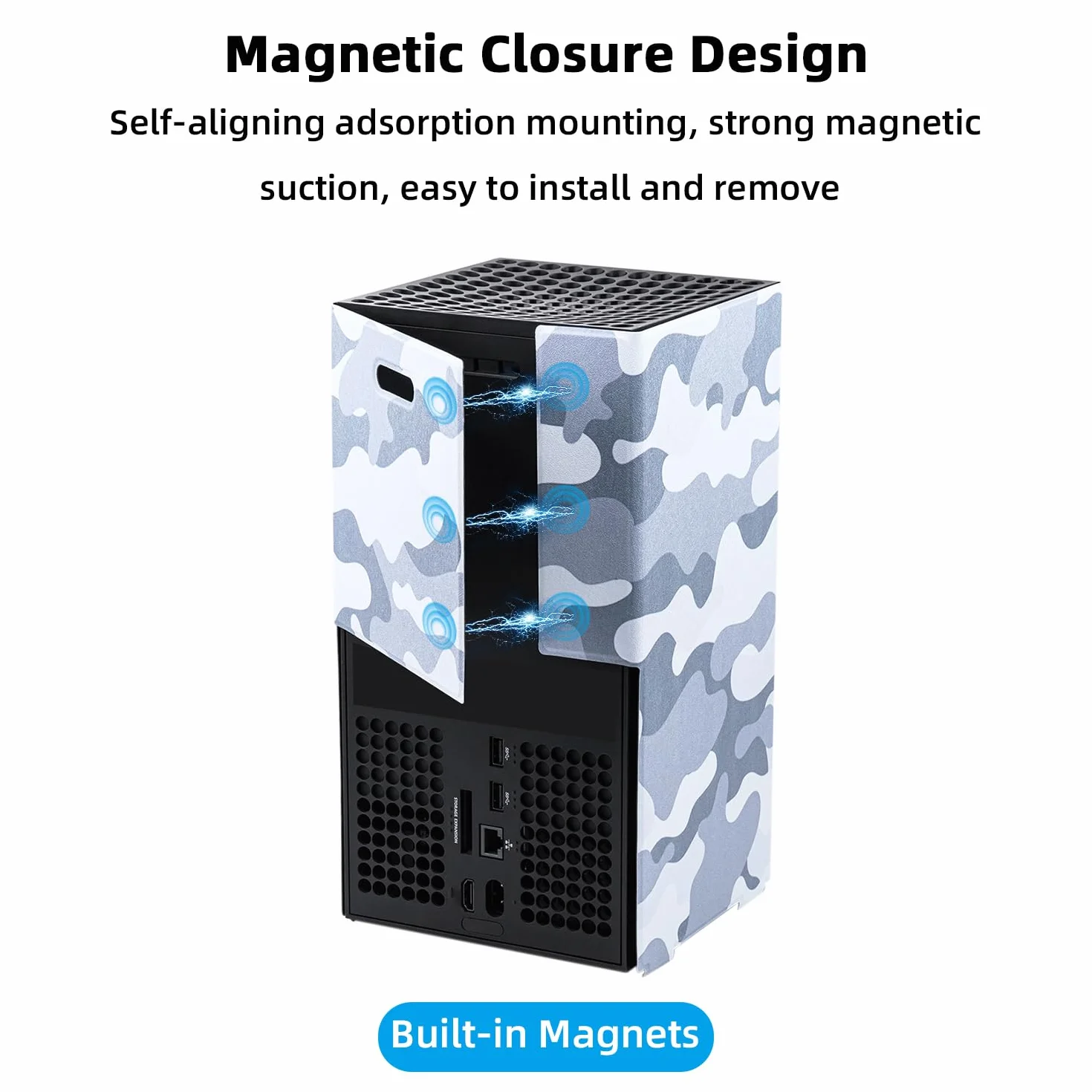 Mcbazel Magnetyczne okłady ochronne do Xbox Series X, skóra PU, szary kamuflaż