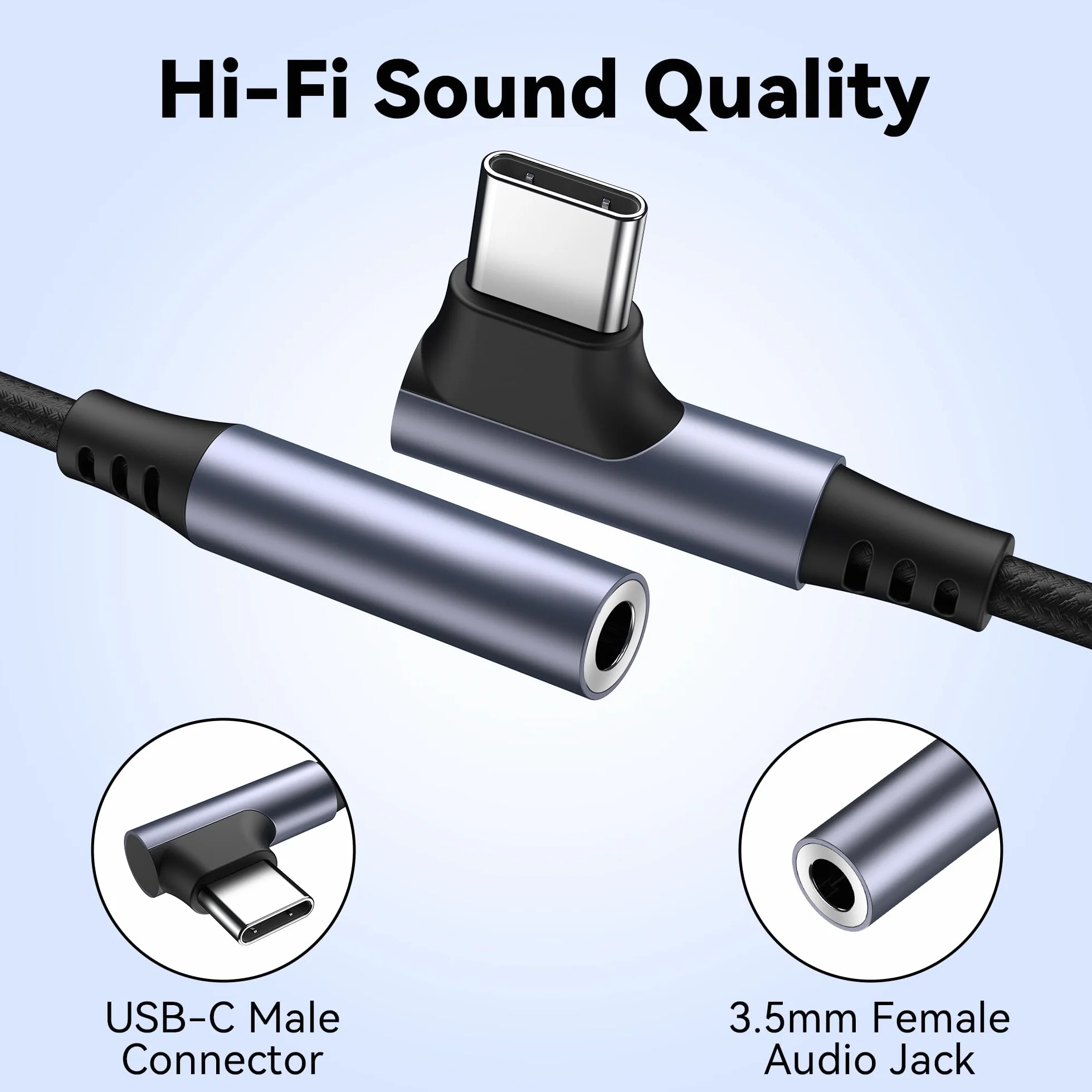 Tobfit adapter USB C na 3,5mm gniazdo, adapter 90 stopni USB C na 3,5mm gniazdo aux dla iPhone 16 15 Pro Max Plus, Samsung Galaxy S25 S24 S23 S22 S21 S20 FE, Huawei P40/P30/P20 Pro, Google Pixel 8/7