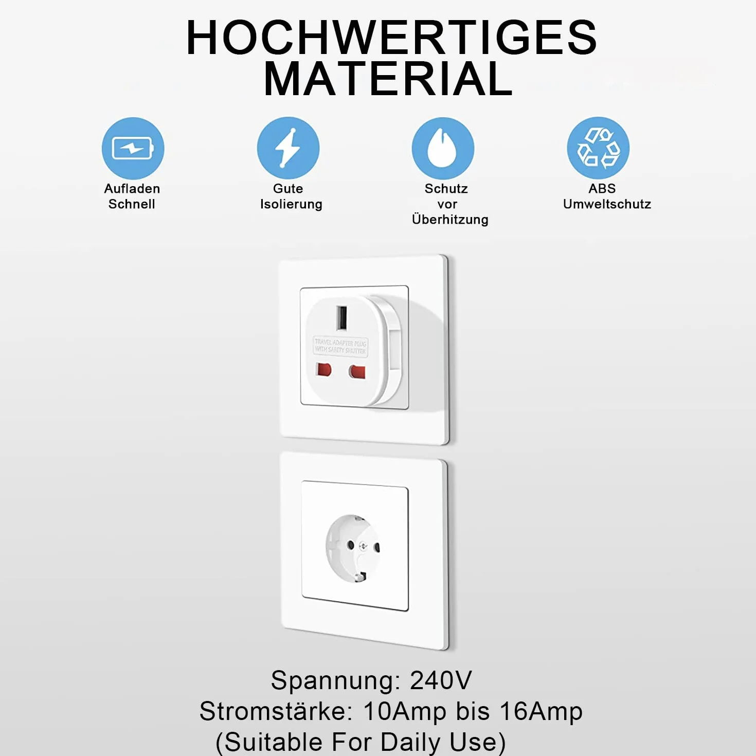 Adapter podróżny, wtyczka UK na DE, 3-biegunowy adapter uk na 2-biegunowe gniazdo UE do Francji, Irlandii, Holandii, Polski, Szwecji, biały