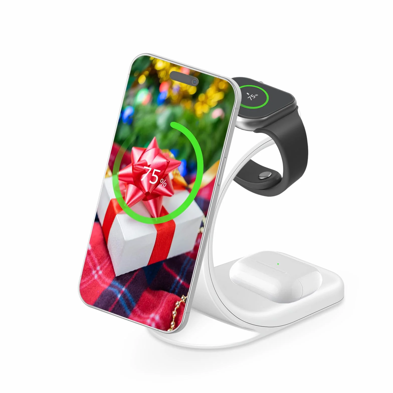 MMOBIEL Bezprzewodowa Stacja Ładująca Kompatybilna z iPhone, Apple Watch i AirPods - Bezprzewodowa Ładowarka 3 w 1 o Mocy 18 W - Magnetyczna Stacja Dokująca Kompatybilna z Qi Magsafe - Biała