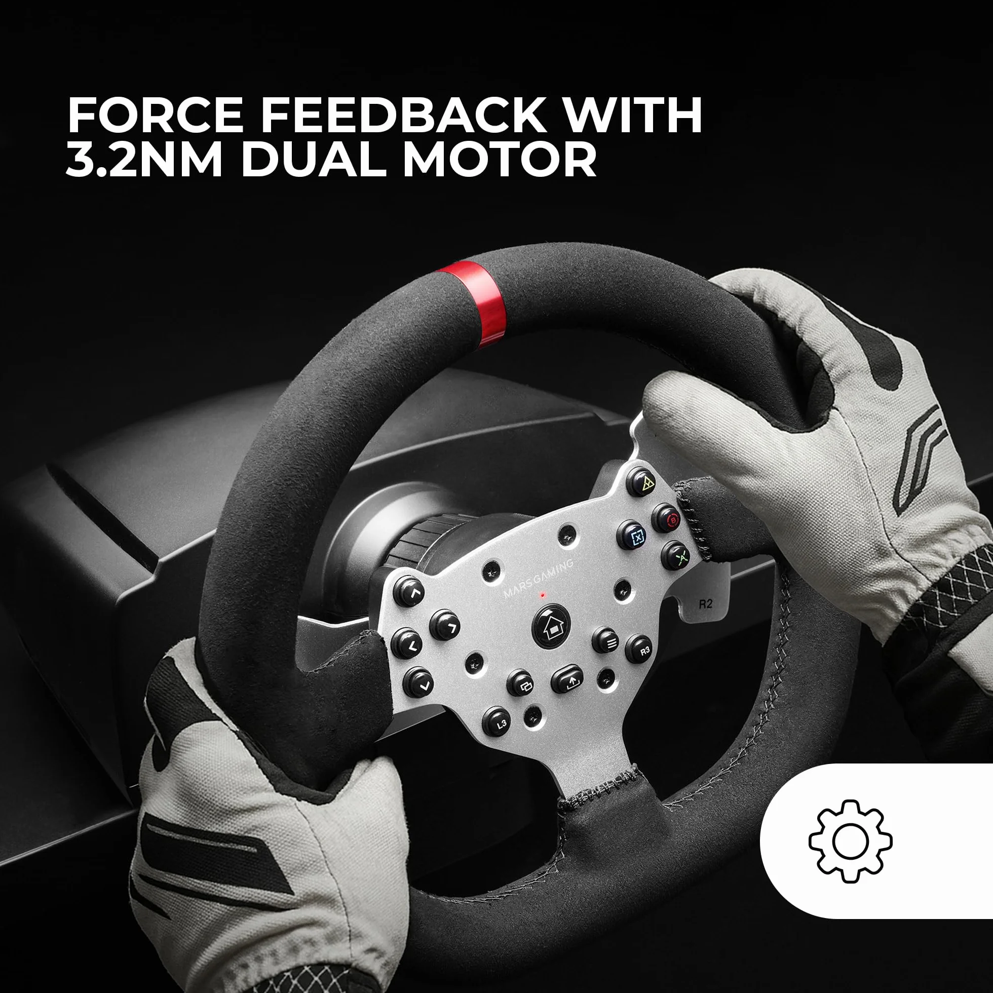 Mars Gaming MWH-RSX, Kierownica SimRacing z Force Feedback i Podwójnym Silnikiem, 3 Pedałów z Progresywnym Oporem, Dźwignia H- Shift i 12 Biegówi, 14 Konfigurowalnych Przycisków, Wieloplatformowa