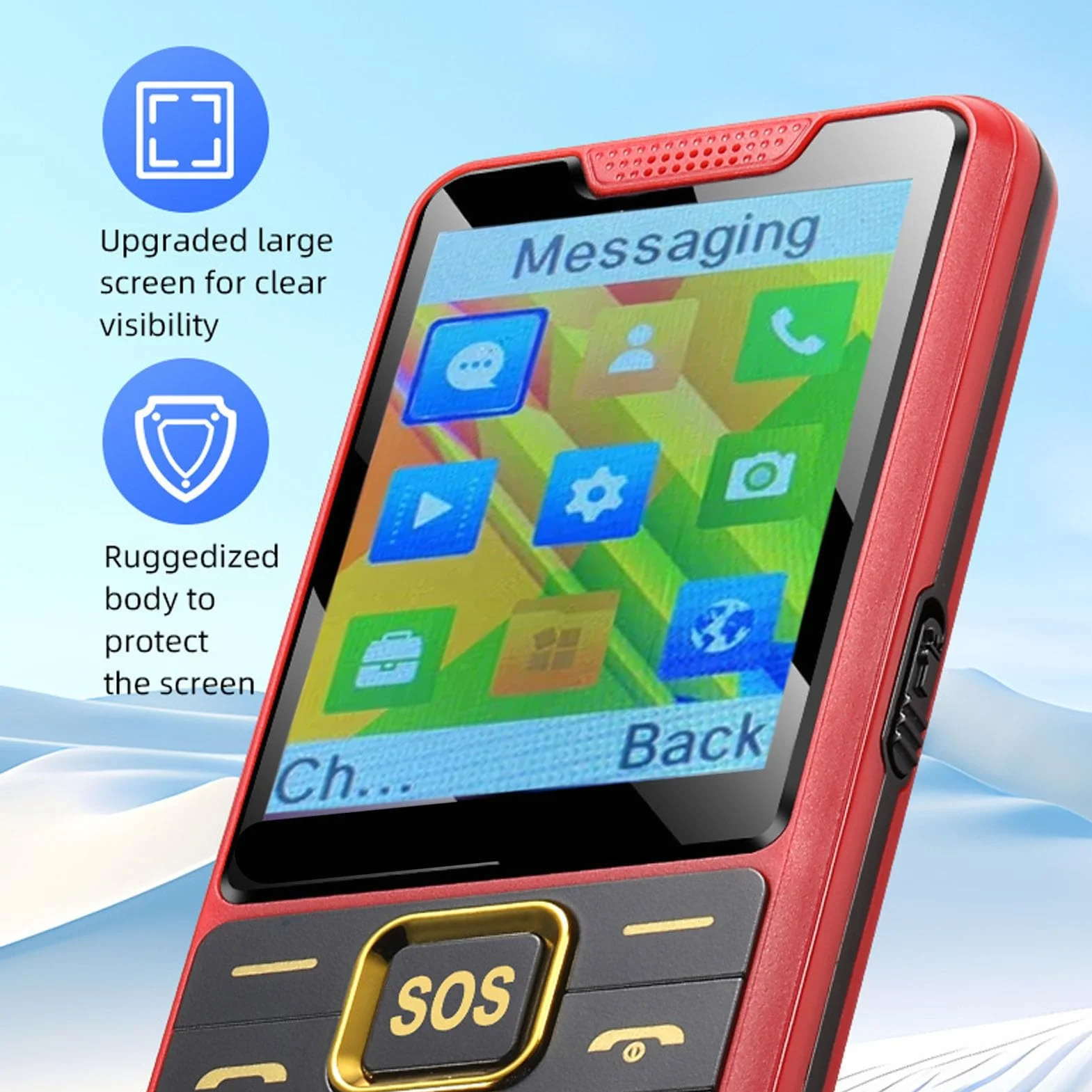 Lazmin112 Telefon Komórkowy 4G z Dużymi Przyciskami Dla Seniorów, Ekran Hd 2,6 Cala, Dwie Karty Sim, Sos, 0,13 Mp, Latarka, Skróty Do Numerów, Dyktafon, Fm, Muzyki, Bateria 2500 Mah (czerwony)