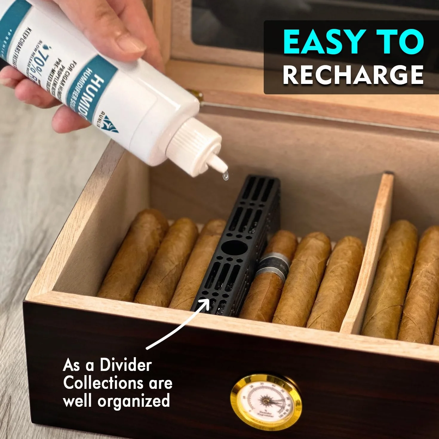 Humidor Nawilżacz Do Cygar 3-drożny System Nawilżania 70% Wilgotności Względnej 1-100 Cygar