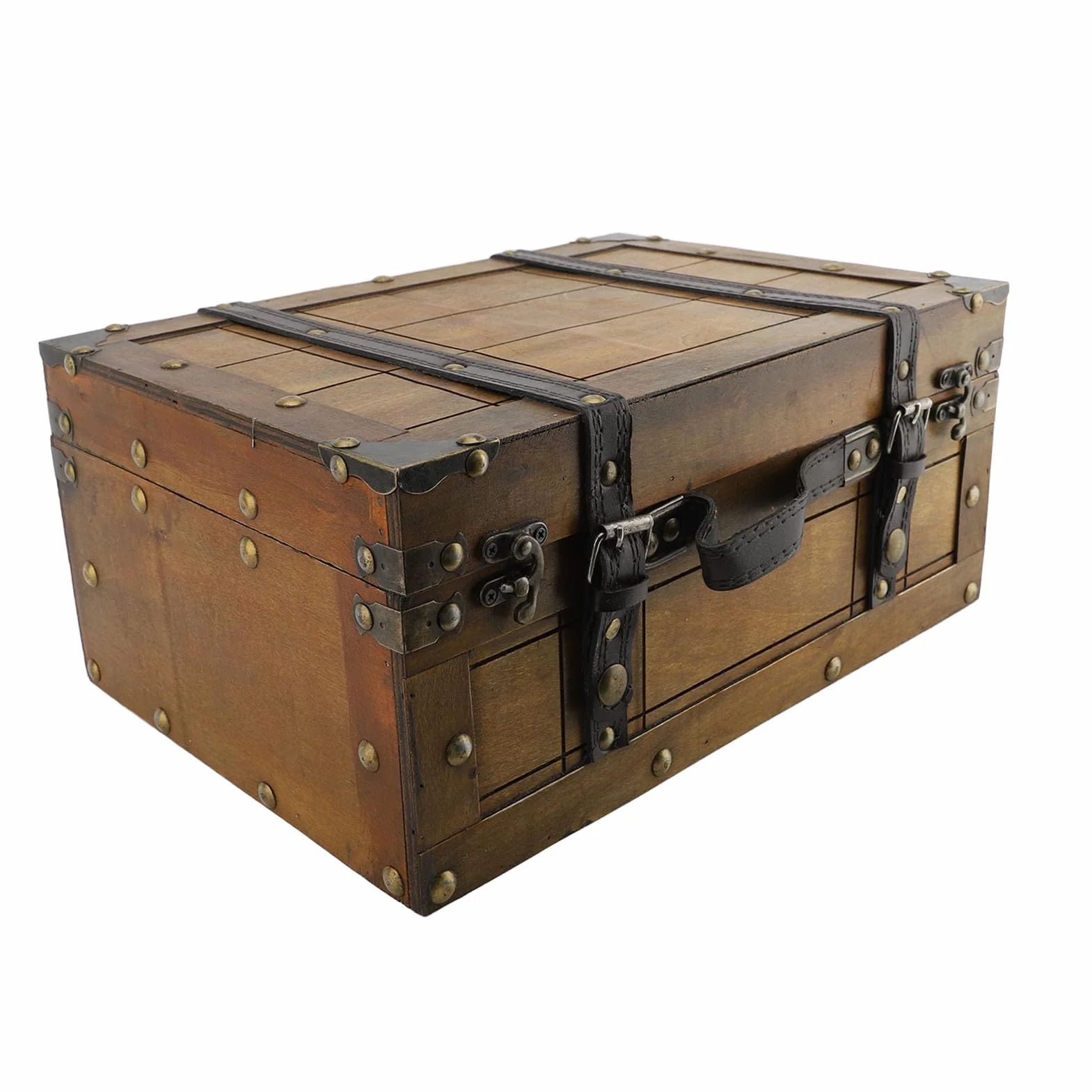 Drewniany Kufer Vintage Eleganckie Pudełko do Przechowywania Dekoracyjne Walizki Retro