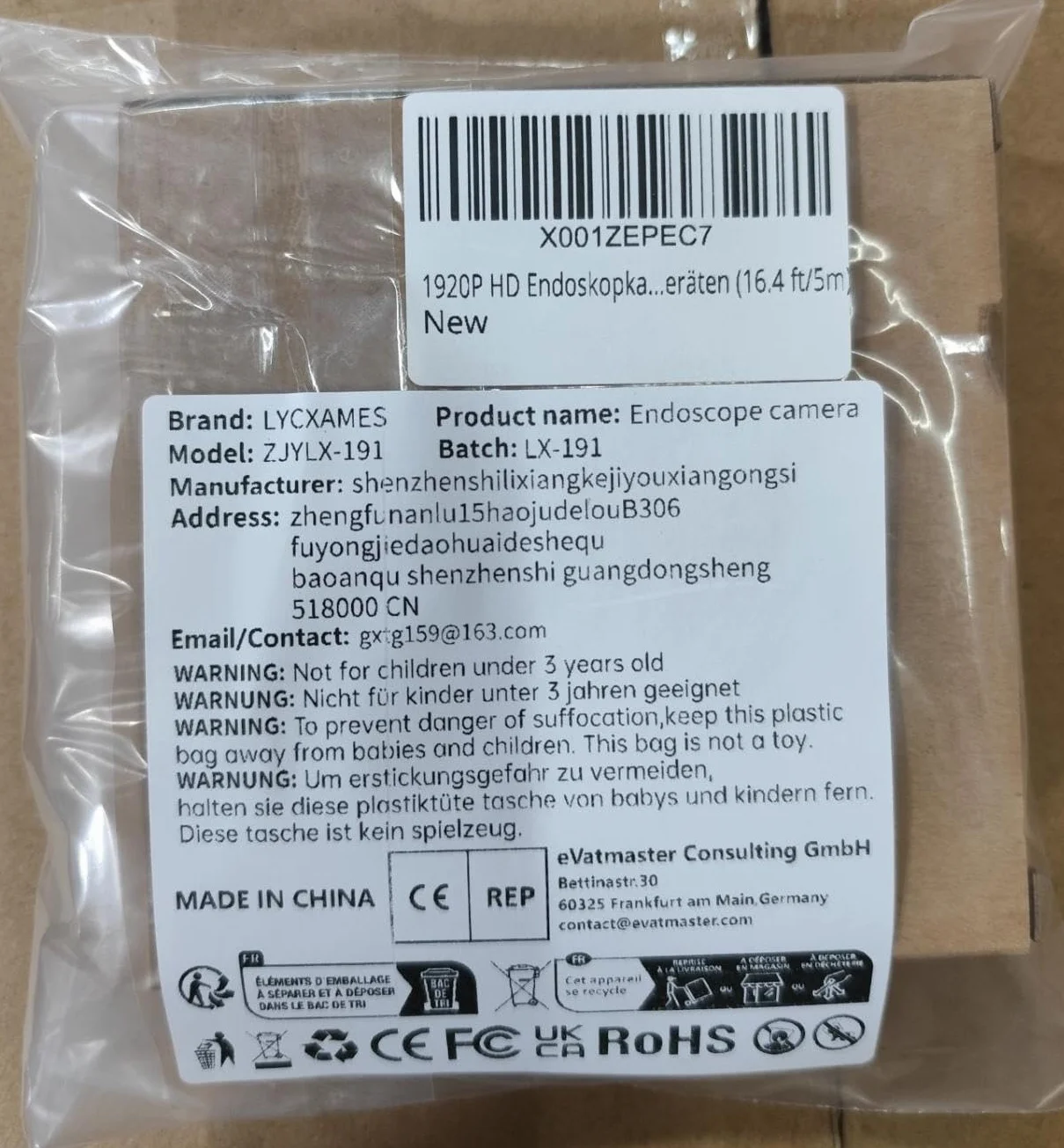 Kamera endoskopowa ze światłem, LYCXAMES 1920p HD, kamera endoskopowa, telefon komórkowy z 8 diodami LED, Ip67 typu C, kamera inspekcyjna do iPhone'a, iPada, urządzeń OTG z systemem Android (5 m)