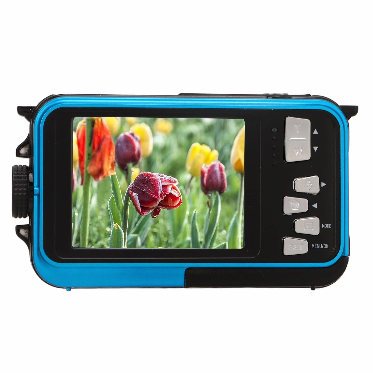 Aparat Podwodny, Wodoodporny Aparat Cyfrowy 2,7 ​​K 48 MP, 10 Stóp, 16-krotny Zoom Cyfrowy, Podwójny Ekran Selfie Podwodny Aparat do Snorkelingu (BLUE)