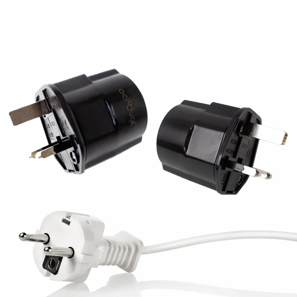 OcioDual Adapter gniazda wtykowego Anglia, adapter podróżny typu G, adapter Anglia, wtyczka niemiecka, adapter UK na UE, adapter podróżny UK, wtyczka europejska do UK, 2-pinowa do 3-pinowa, czarna