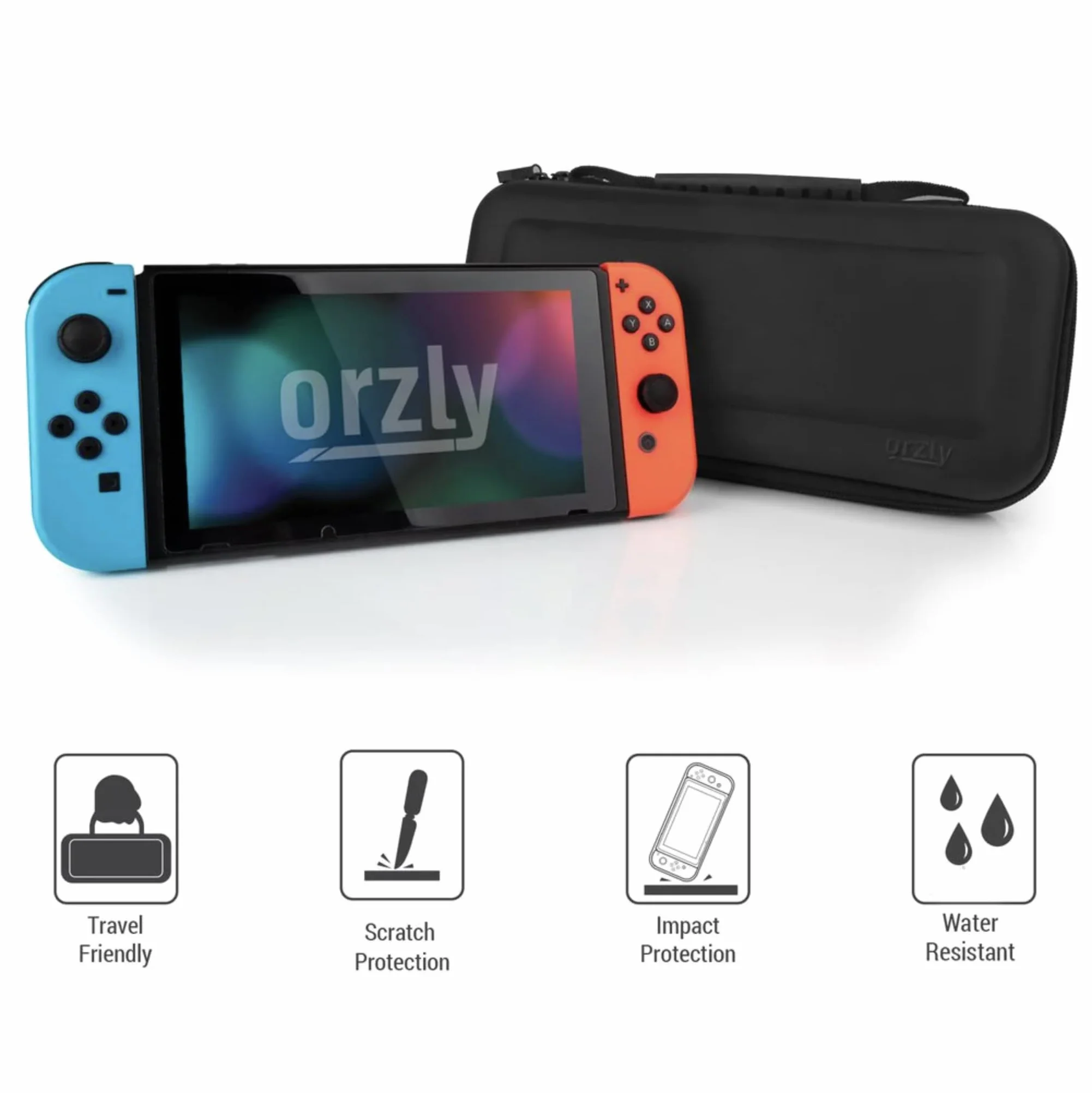 Futerał Orzly kompatybilny z Nintendo Switch i nową konsolą Switch OLED - twardy ochronny przenośny futerał podróżny z kieszeniami na akcesoria i gry