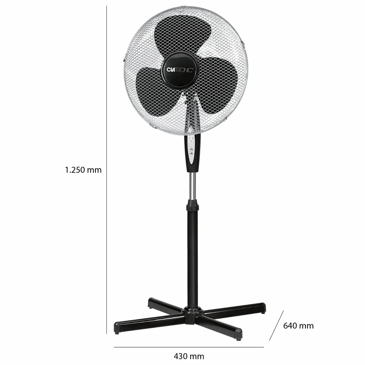 Clatronic Wentylator stojący VL 3741 S; bardzo cichy; średnica 40 cm; oscylacja/rotacja; regulowana wysokość i kąt nachylenia; lampki kontrolne LED; pilot zdalnego sterowania; 45 W; czarny