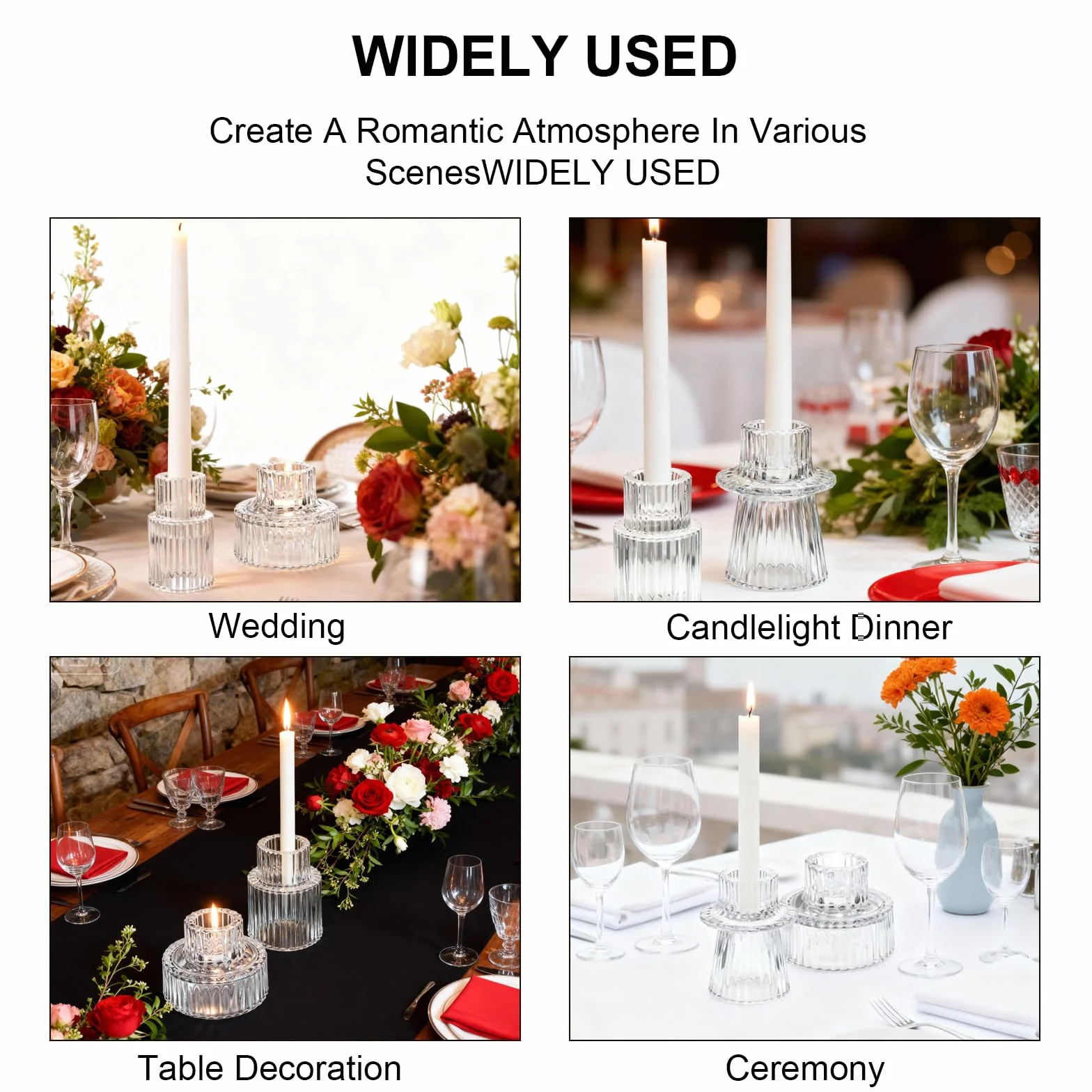 Elegancki zestaw szklanych świeczników 2 w 1 na długie świece i podgrzewacze 6 sztuk 3 style