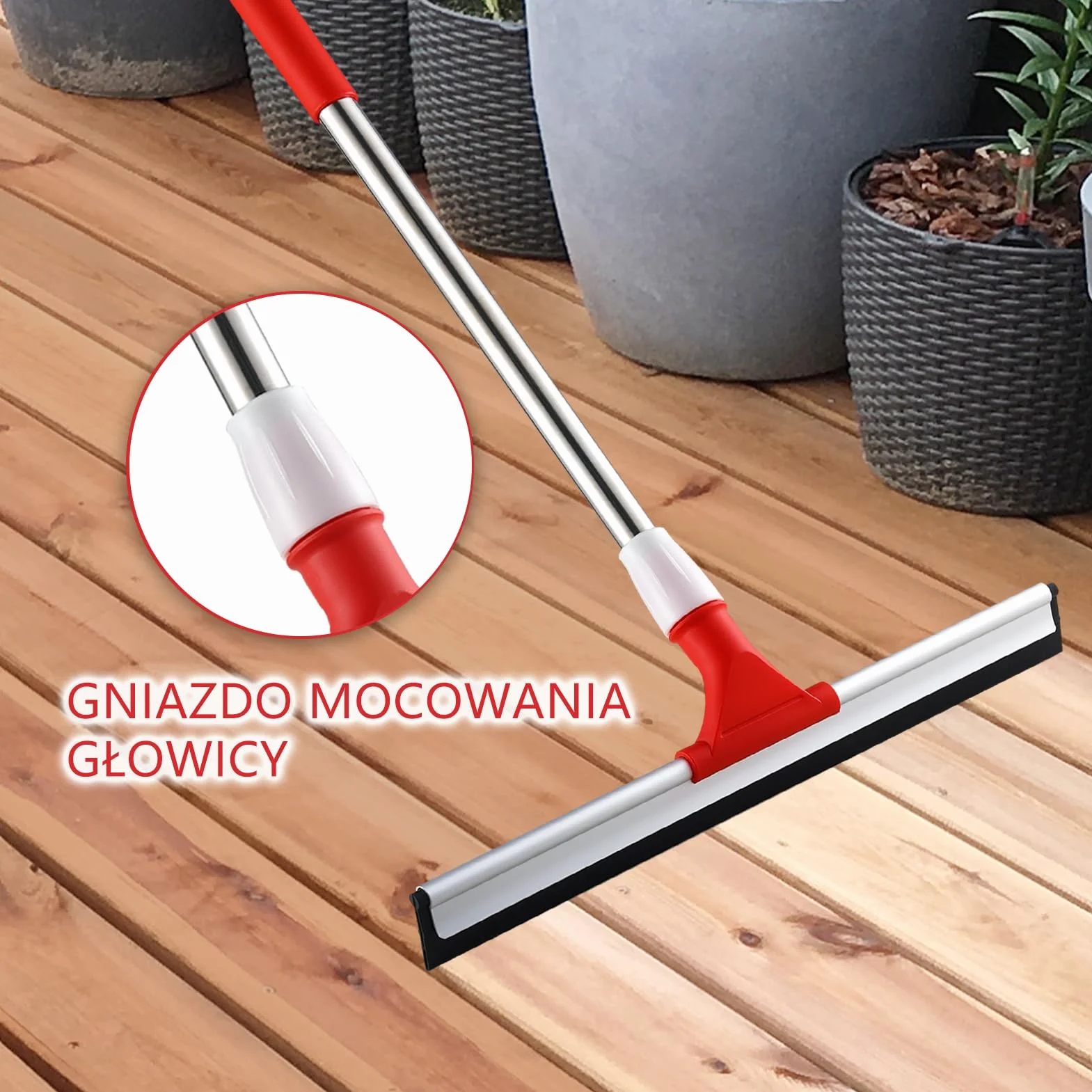 Mitclear 43cm Mop ze Ściągaczką do Podłogi z Przedłużanymi Drążkami 147cm, Gumowa Miotła Wodna do Podłóg