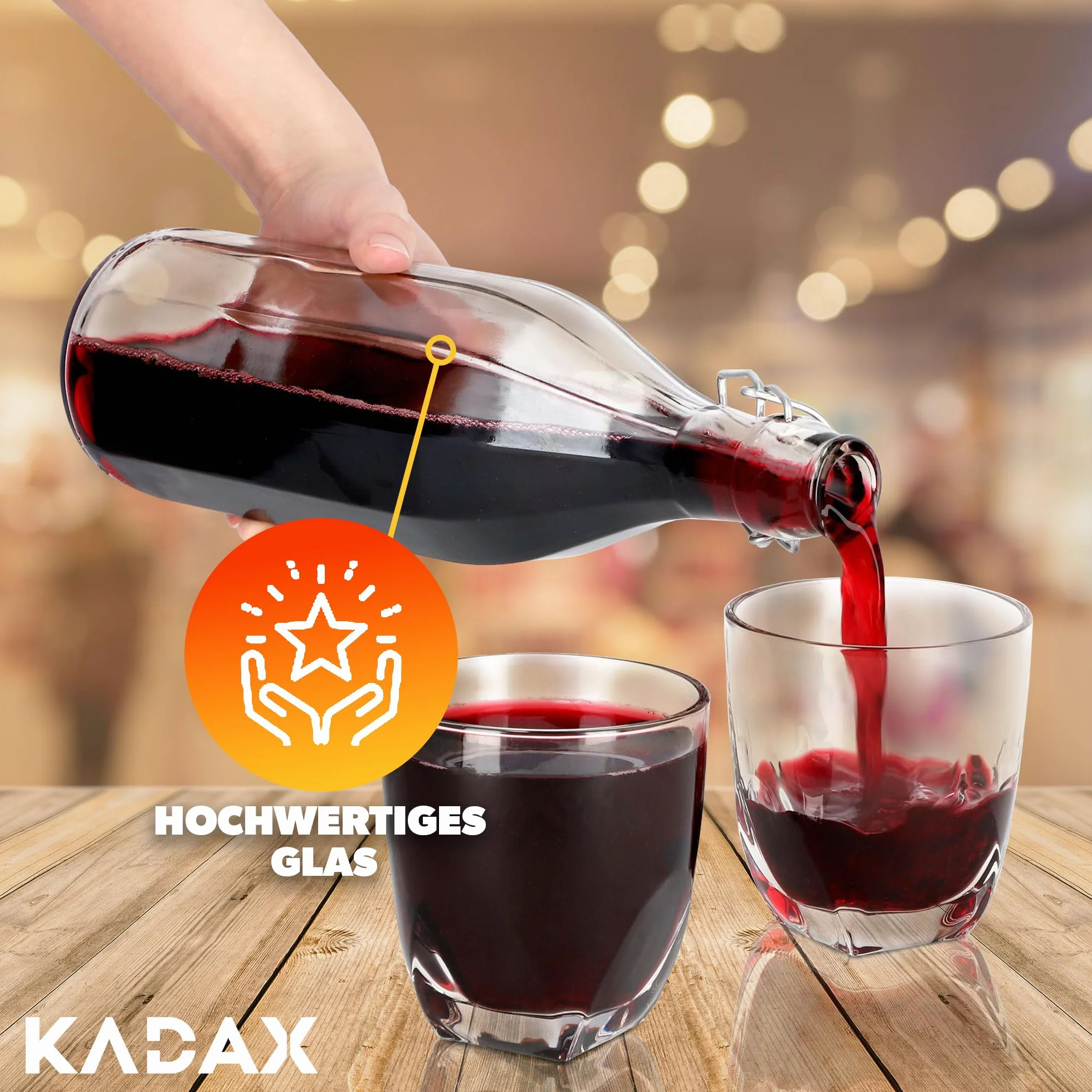 KADAX Zestaw 3 szt. Butelki z zamknięciem mechanicznym 1000 ml, szczelny korek z uszczelką, wytrzymałe szkło wielorazowe, do soków, nalewek i wody