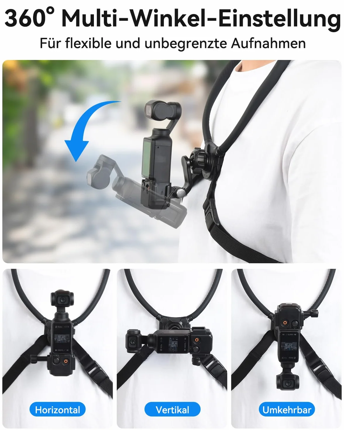 UTEBIT Magnetyczny uchwyt na szyję, obracany o 360 stopni, regulowany pas piersiowy i szyja do GoPro Hero 13/12/11/10/9, do DJI OSMO Pocket 3 do DJI Action 5