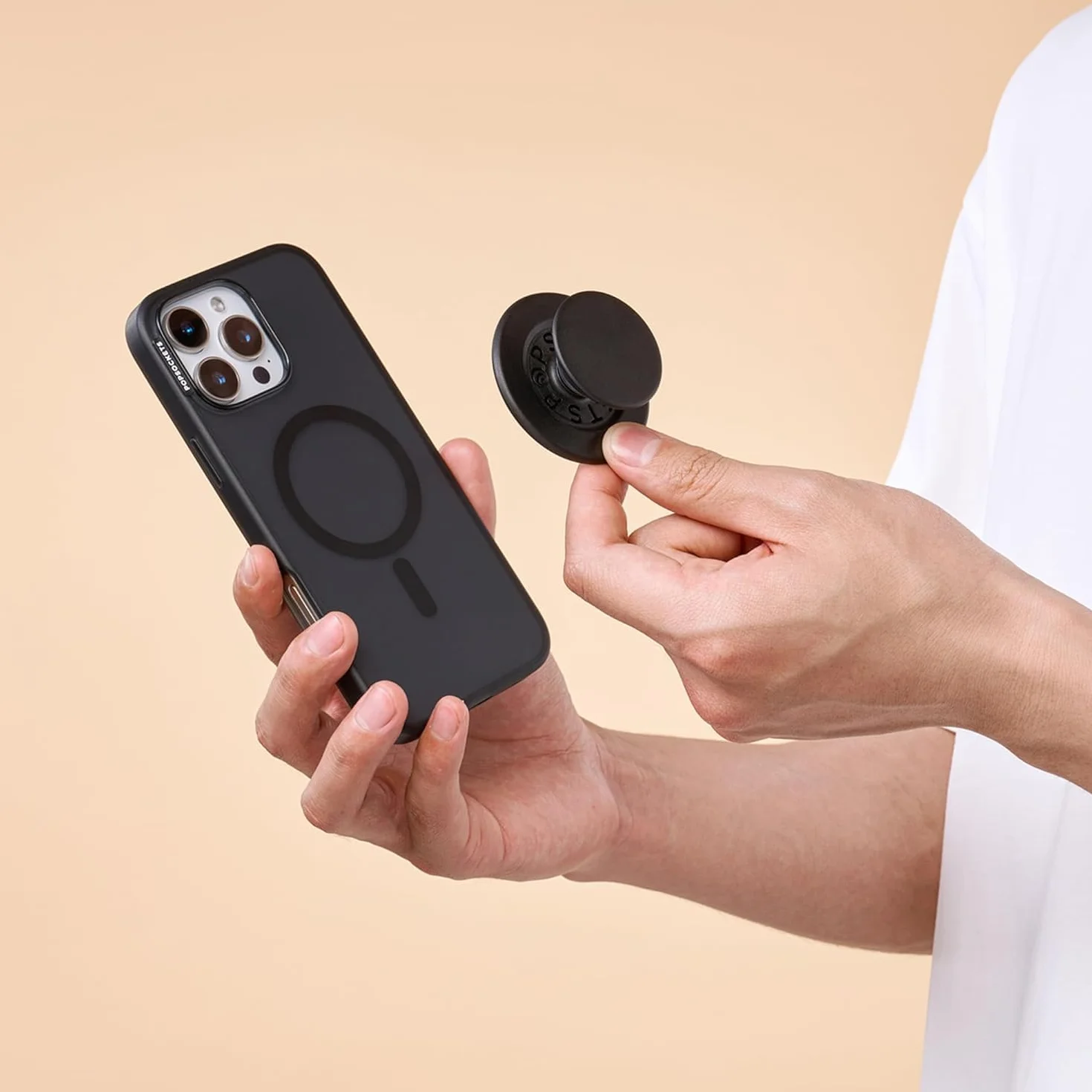 PopSockets: PopGrip Round dla MagSafe - Pierścień Adaptera do MagSafe w Zestawie - Rozkładany uchwyt i stojak do telefonów z wymiennymi krążkami PopTop - Black