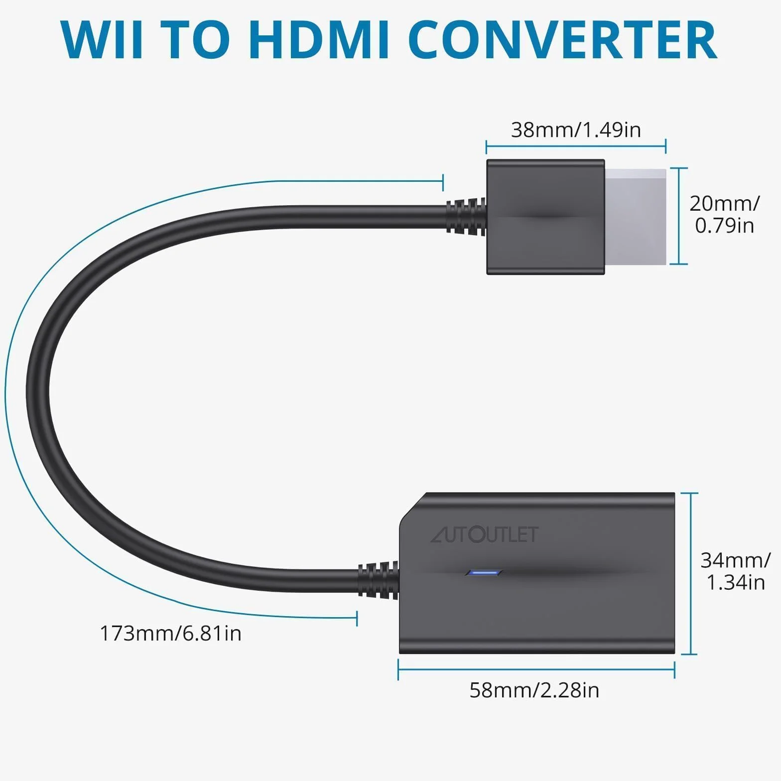 AUTOUTLET Adapter na HDMI, 1080P/720P Full HD z wyjściem 3,5 mm i kablem HDMI 1,8 m do Nintendo Wii, Wii U, monitora, projektora TV (czarny)