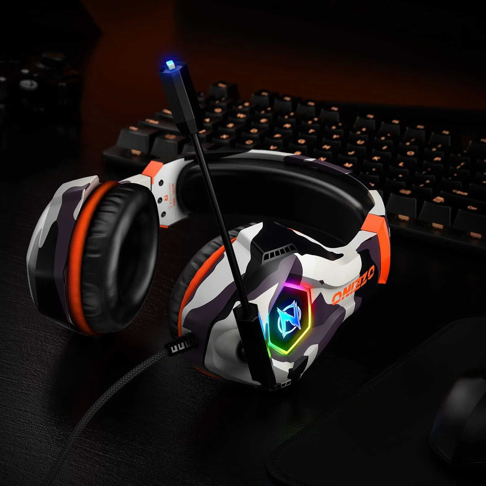 Ozeino Zestaw Słuchawkowy do Gier PS4 PS5 PC Xbox Switch, Słuchawki Nauszne z Dźwiękiem Przestrzennym i Światłem RGB