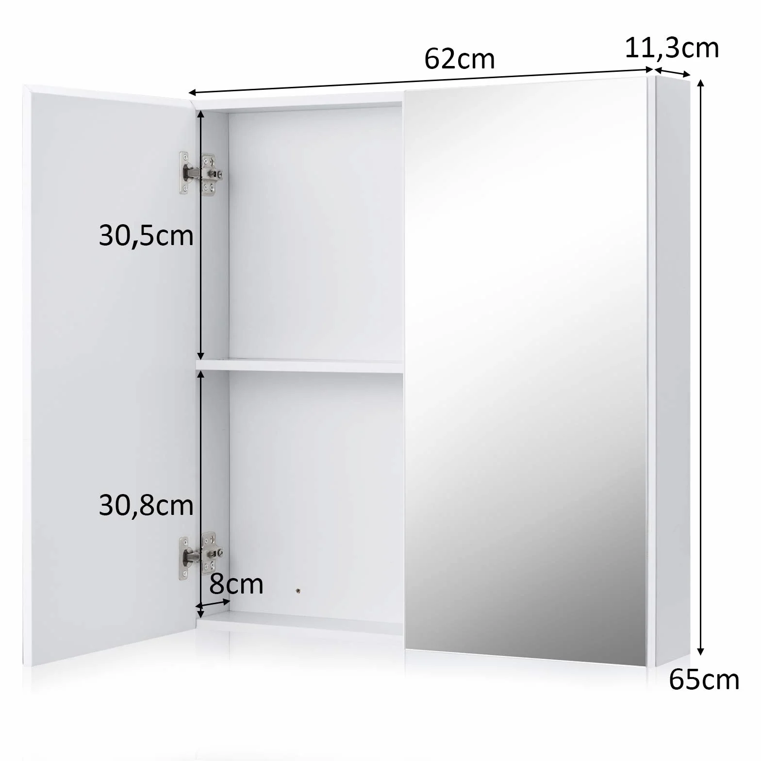 GOPLUS Szafka z lustrem z 2 drzwiami, szafka łazienkowa z lustrem, szafka wisząca, szafka łazienkowa, szafka ścienna do łazienki, 65 x 11 x 65 cm, biała