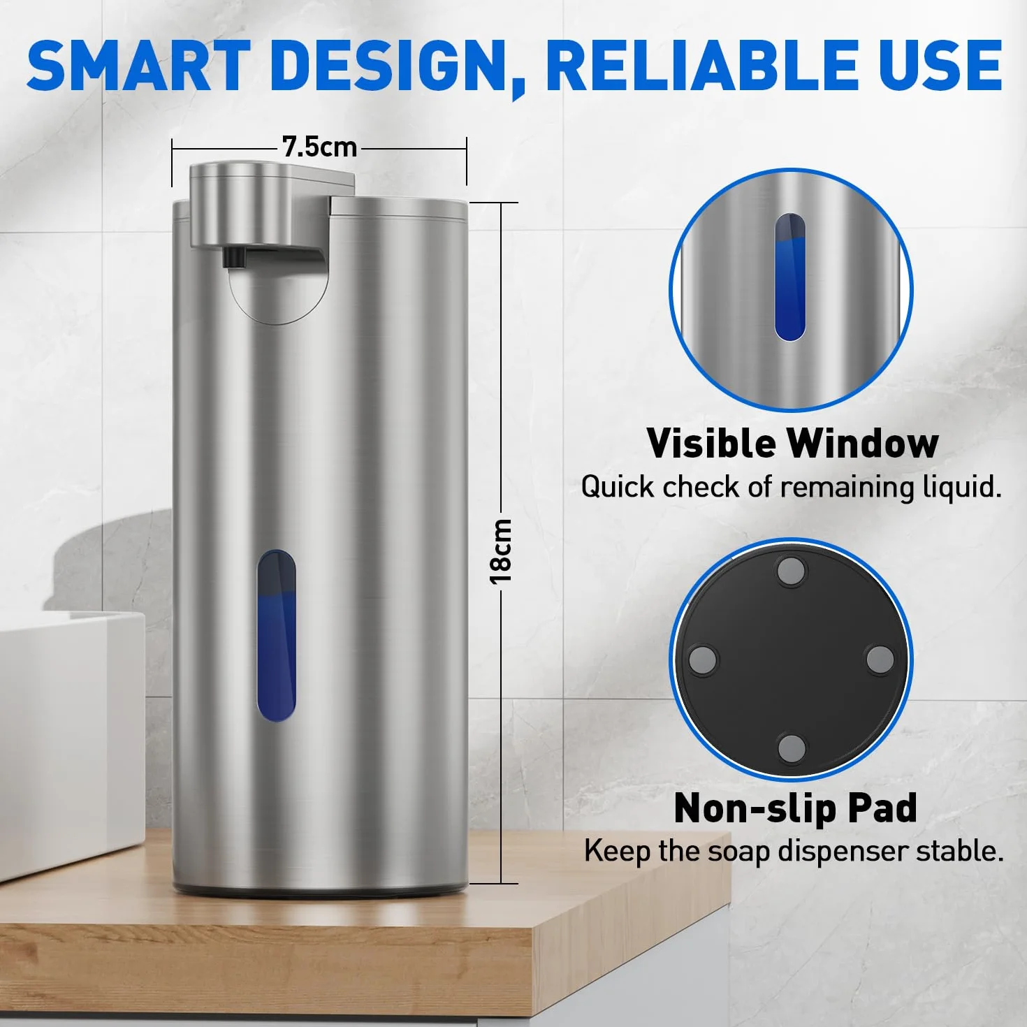 Fachixy Automatyczny dozownik mydła, szczotkowana stal nierdzewna, bezdotykowy, 340 ml, elektryczny dozownik mydła z czujnikiem, ładowany przez USB, do łazienki, kuchni