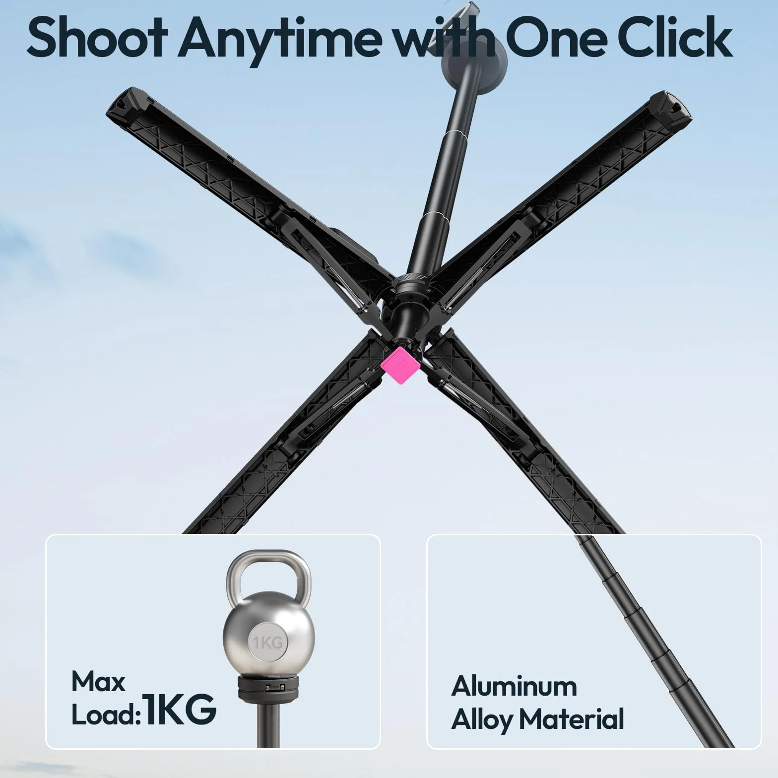 ULANZI MT85 59" Statyw magnetyczny, rozkładany, czteronożny, kijek do selfie Bluetooth 150 cm, automatycznie otwierany/zamykany, magnes 25N, kompatybilny z iPhone'em 17 16 15 14 13 12 Magsafe Samsung