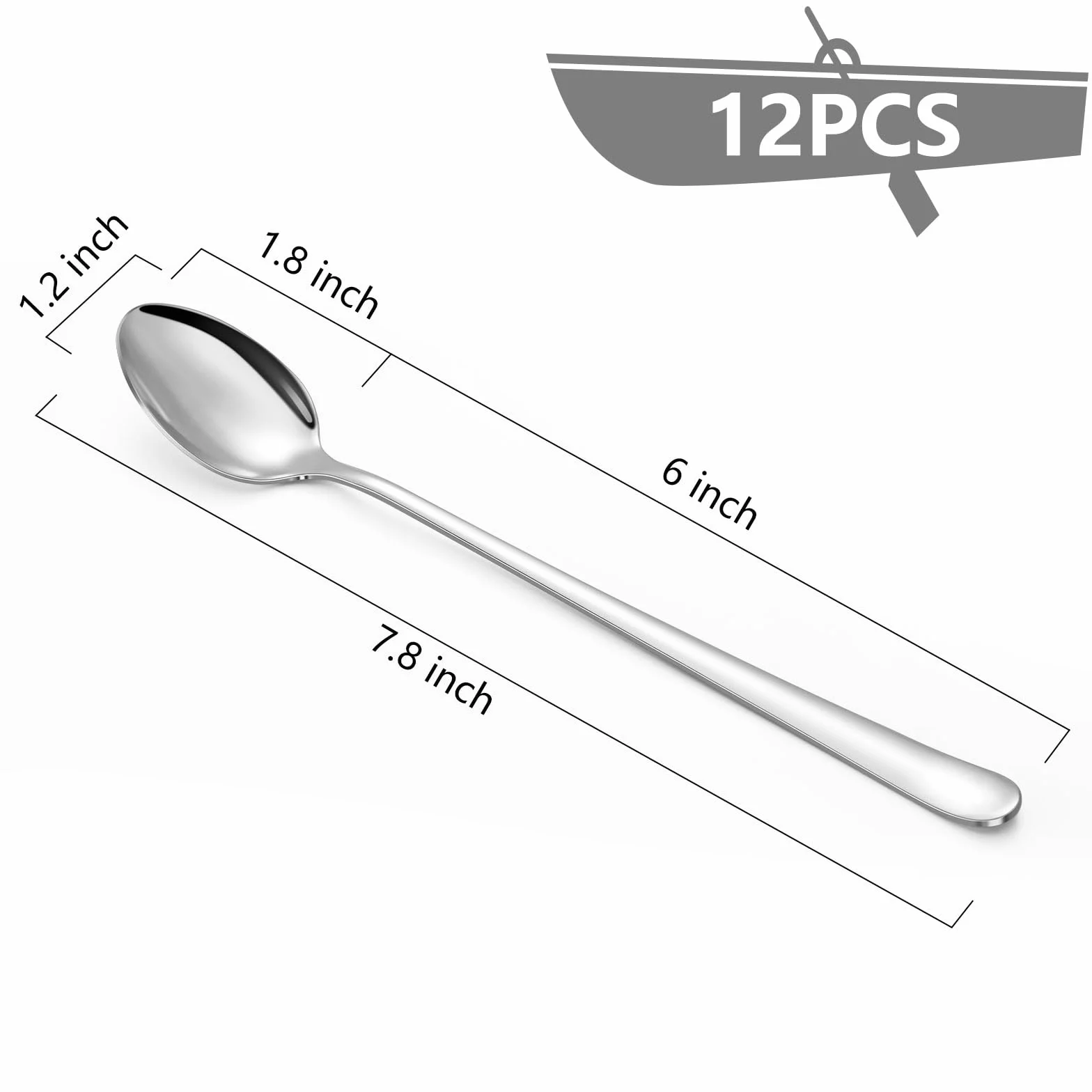 BEWOS - 12-sztukowy zestaw łyżek do latte macchiato, łyżki do longdrinków z nierdzewnej stali o długości 7,8 cali (19,7 cm), łyżki do espresso z nierdzewnego stali nie rdzewiejącego