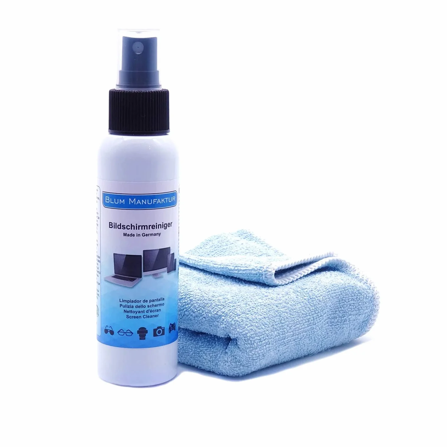 Blum - środek do czyszczenia wyświetlaczy + ściereczka z mikrofibry 30x30 cm. Idealne czyszczenie ekranów i wyświetlaczy. Bez smug (100 ml)