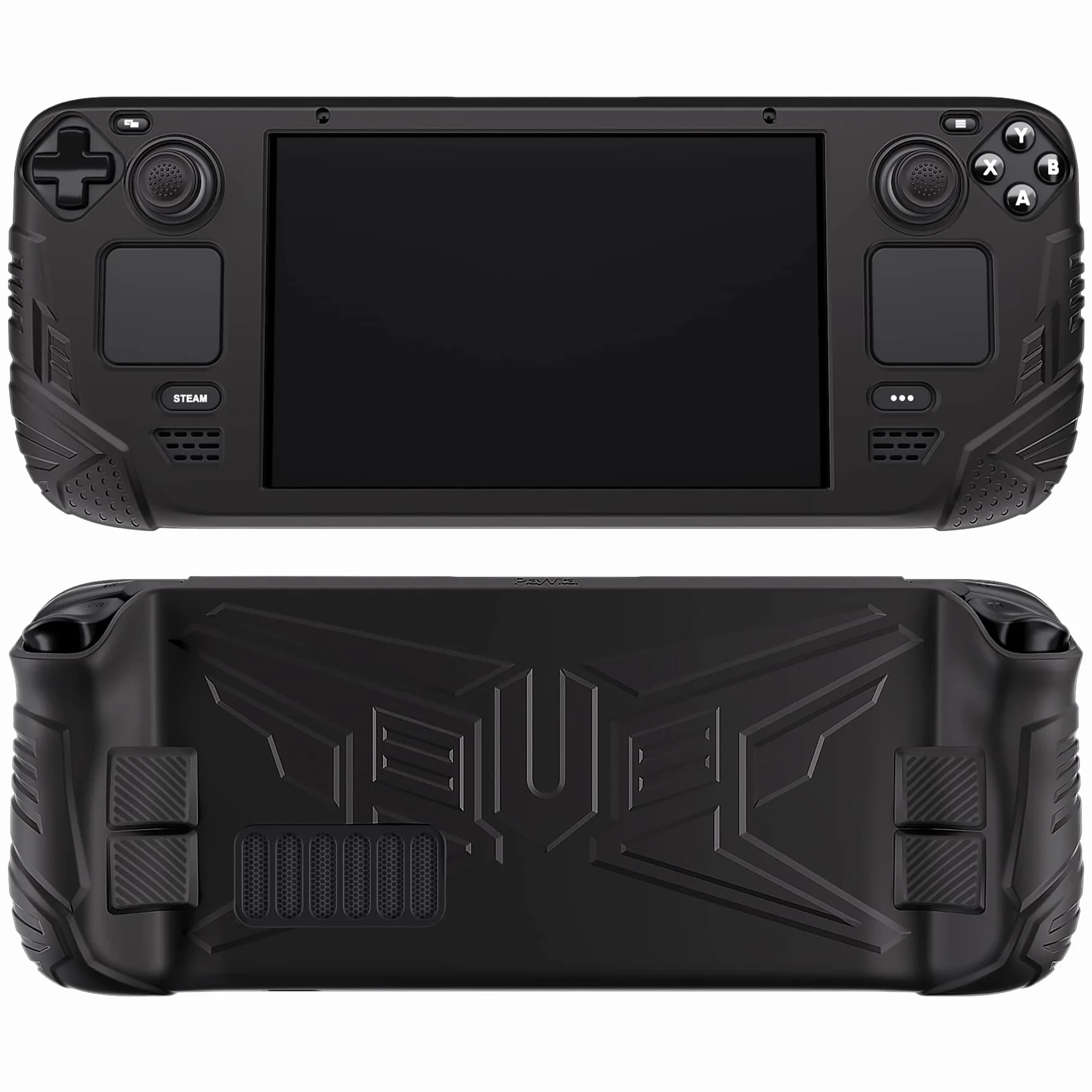 PlayVital Etui Ochronne do Steam Deck LCD,Miękkie Silikonowe Ochronne na Konstrukcja Tylnego Przyciski do Steam Deck LCD,Skóry Etui i Nakładkami Joysticka-Czarne(Armor Series)