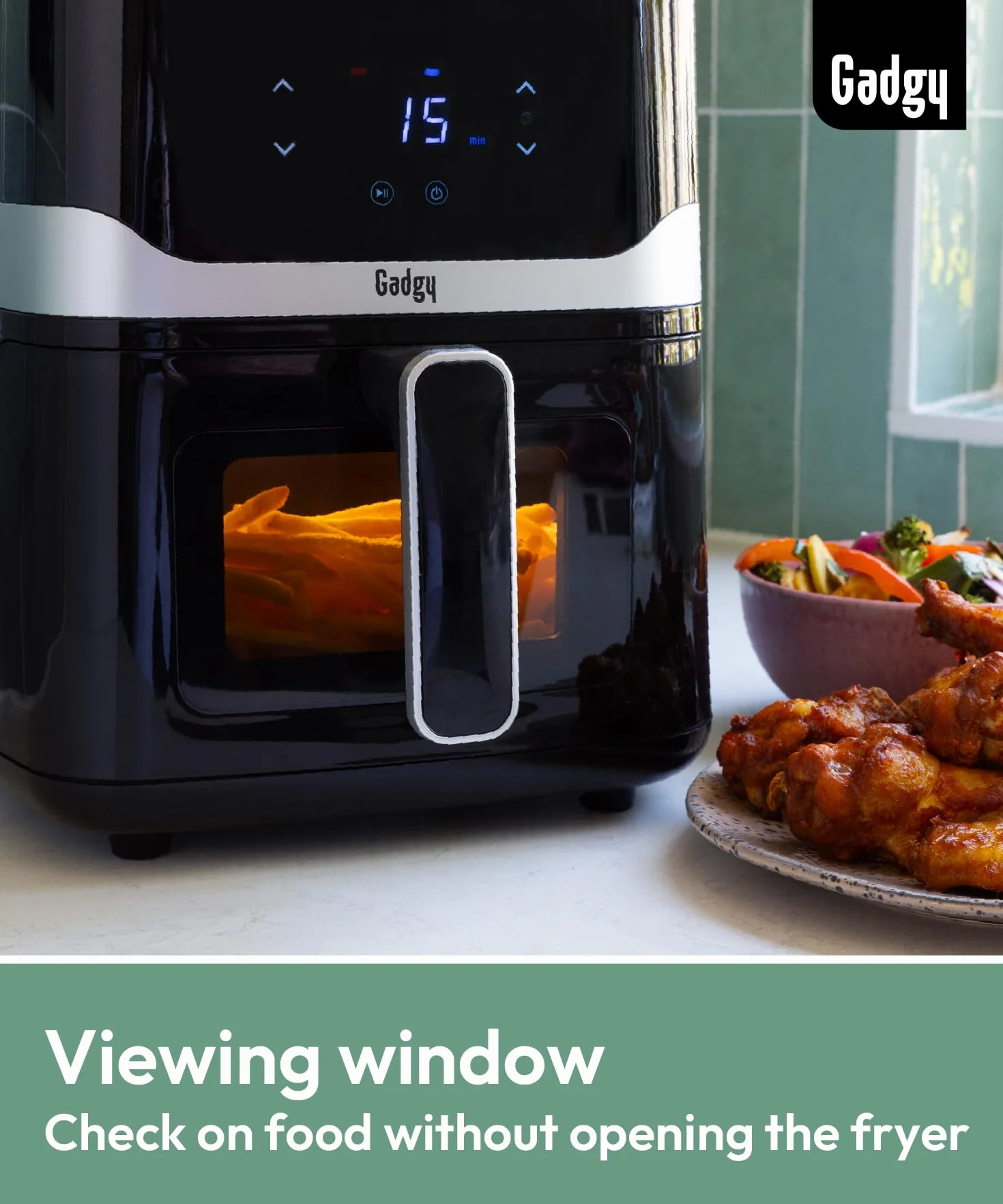 Gadgy Frytkownica Beztłuszczowa z Okienkiem 5L - Airfryer z Powłoką Nieprzywierającą - 1400W Frytura Bez Oleju - Regulowana Temperatura 80°C-200°C - Cyfrowy Ekran Dotykowy