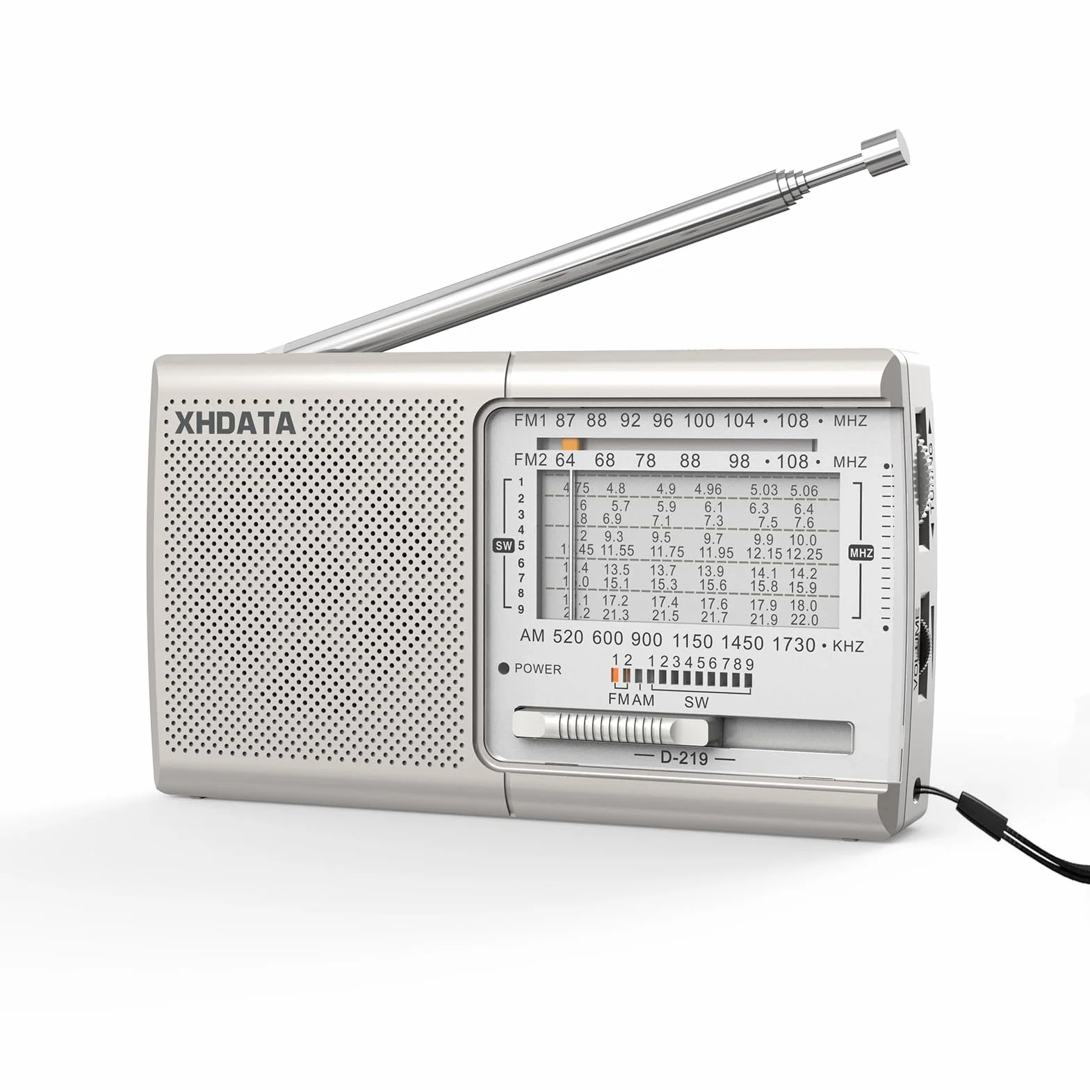 XHDATA D219 Retro FM/AM/SW, przenośne radio na baterie, do domu, na kemping i wędrówki, beżowe