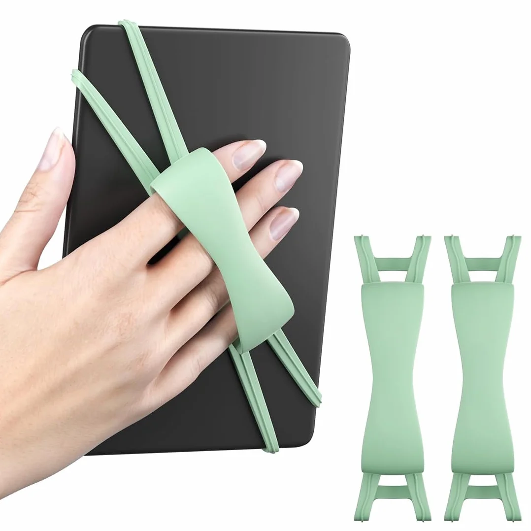 Uchwyt do czytania w łóżku, antypoślizgowy uniwersalny silikonowy uchwyt na pasek do uchwytu na palce, pasek na rękę o wysokiej elastyczności do Kindle 6-8 "eReaders Tablet, zielony