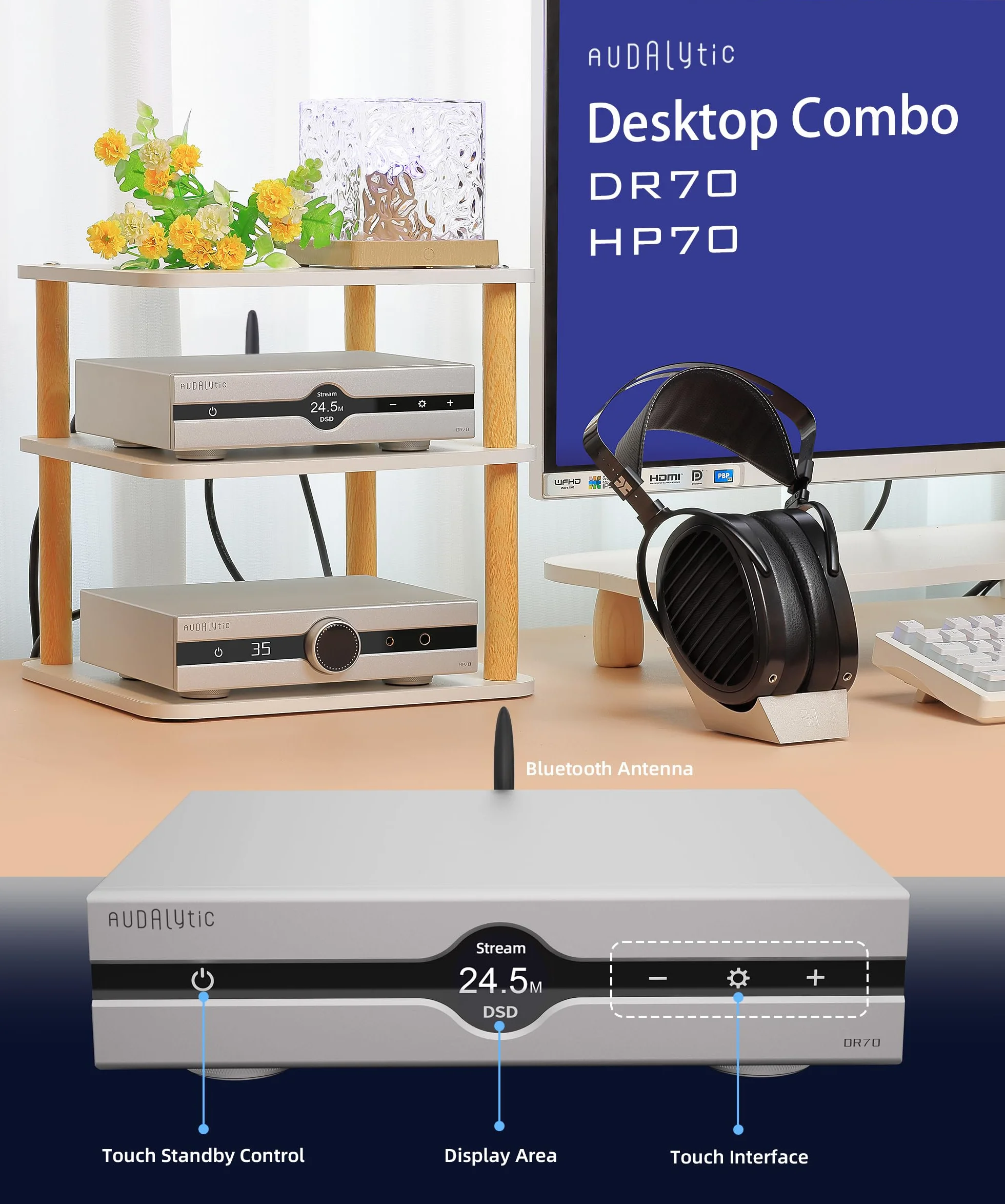 Gustard/Audalytic DR70N R2R Streaming DAC DSD512 PCM768 dekoder z pilotem Network Edition (czarny)