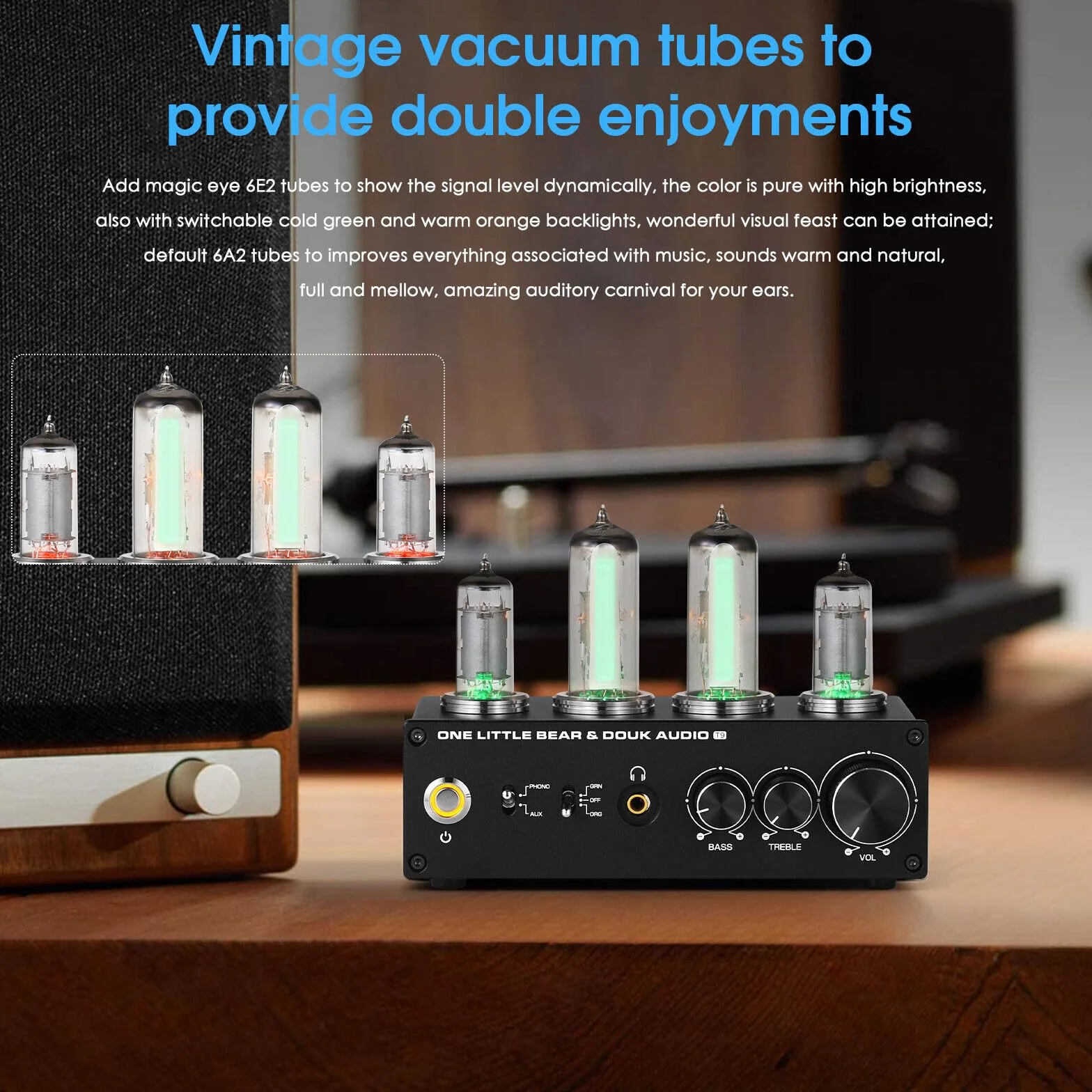 Nobsound HiFi 6E2 przedwzmacniacz rurowy Phono Preamp do MM/MC Turntablebles Headphone Amp