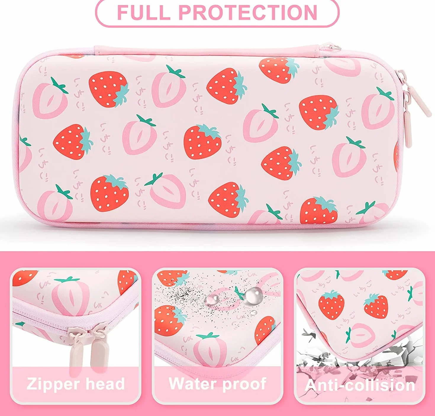 BRHE Switch pokrowiec Case etui do Nintendo Switch, akcesoria podróżne, torba do przenoszenia, zestaw z torbą do gry i 2 nakładkami na kciuki (różowe)