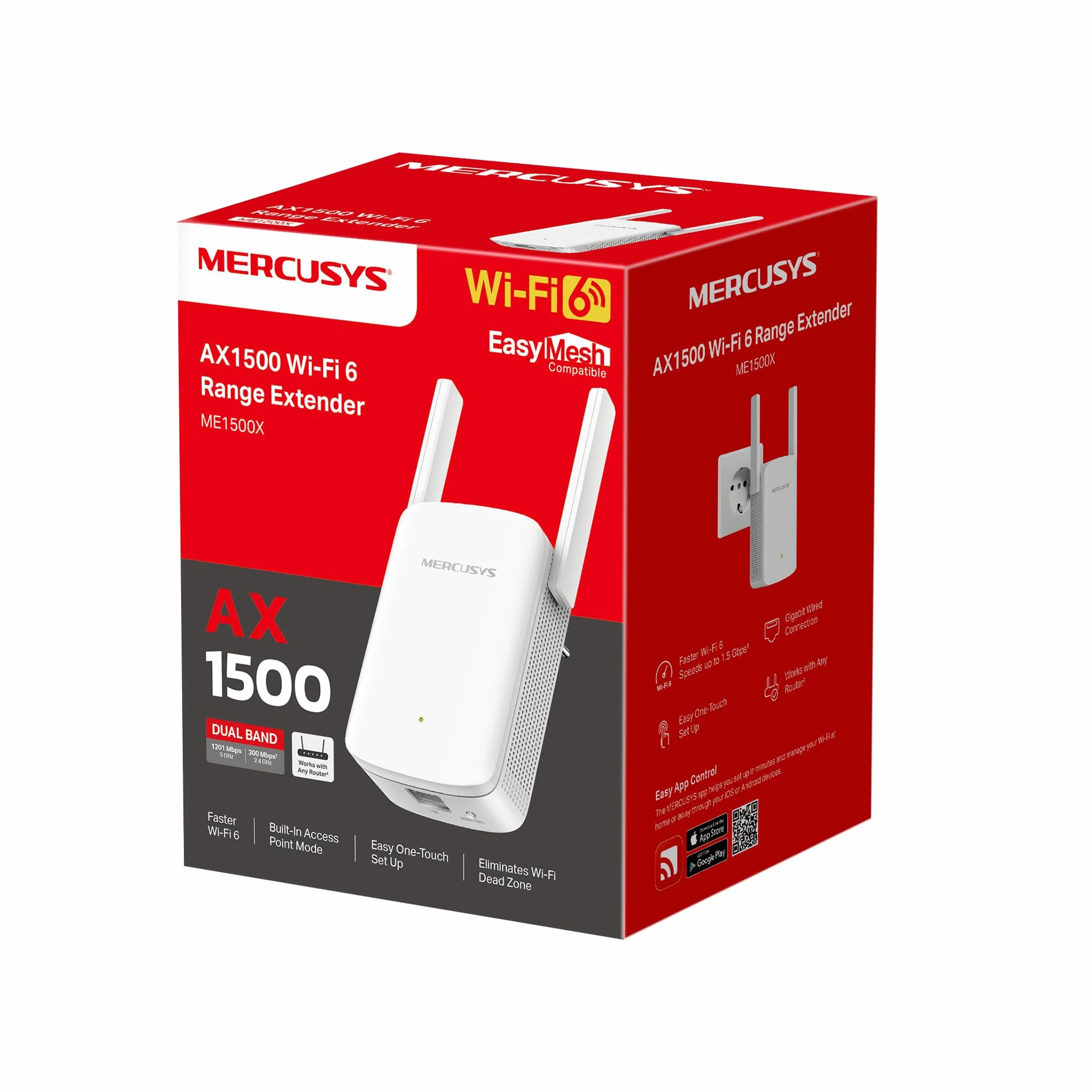 Mercusys TP-Link ME1500X repeater WiFi 6 AX1500Mbps, port Gigabit Ethernet, potężny repeater WiFi do domu, kompatybilny ze wszystkimi skrzynkami internetowymi, 2 antenami zewnętrznymi, WPA3-PSK
