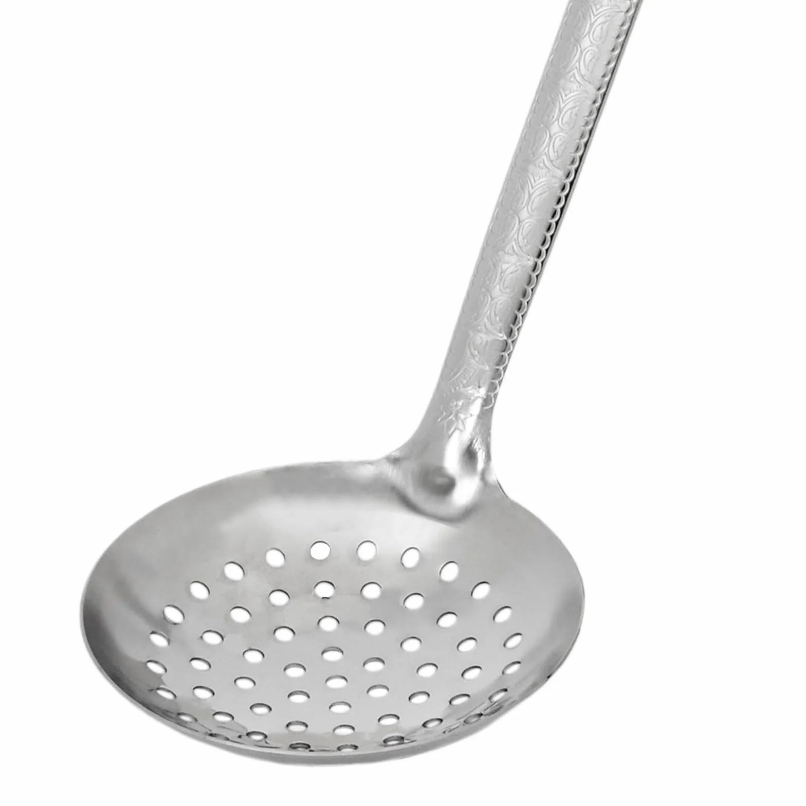 Kazan łyżka cedzakowa zestaw 44 cm 43 cm 47 cm drewniany uchwyt zdobione ornamenty